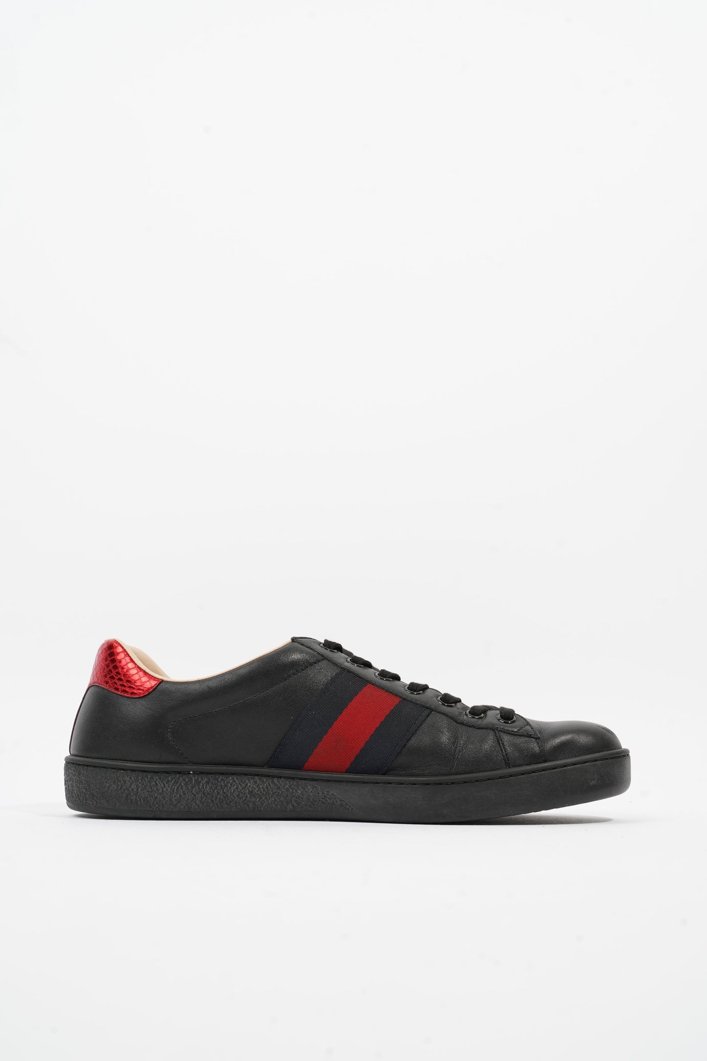 Gucci Ace Embroidered Black / Red / Navy Leather EU 42 UK 8
