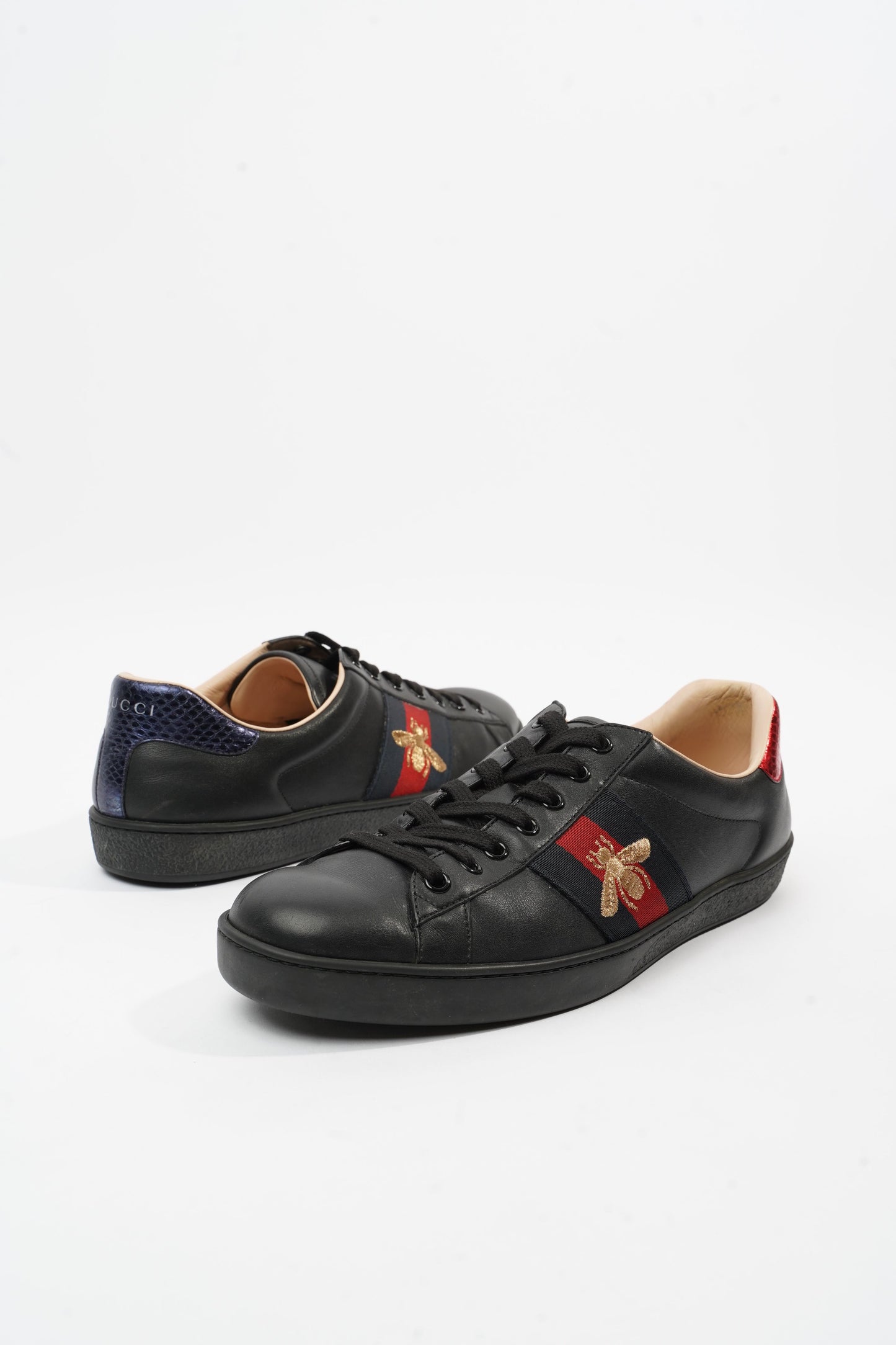 Gucci Ace Embroidered Black / Red / Navy Leather EU 42 UK 8