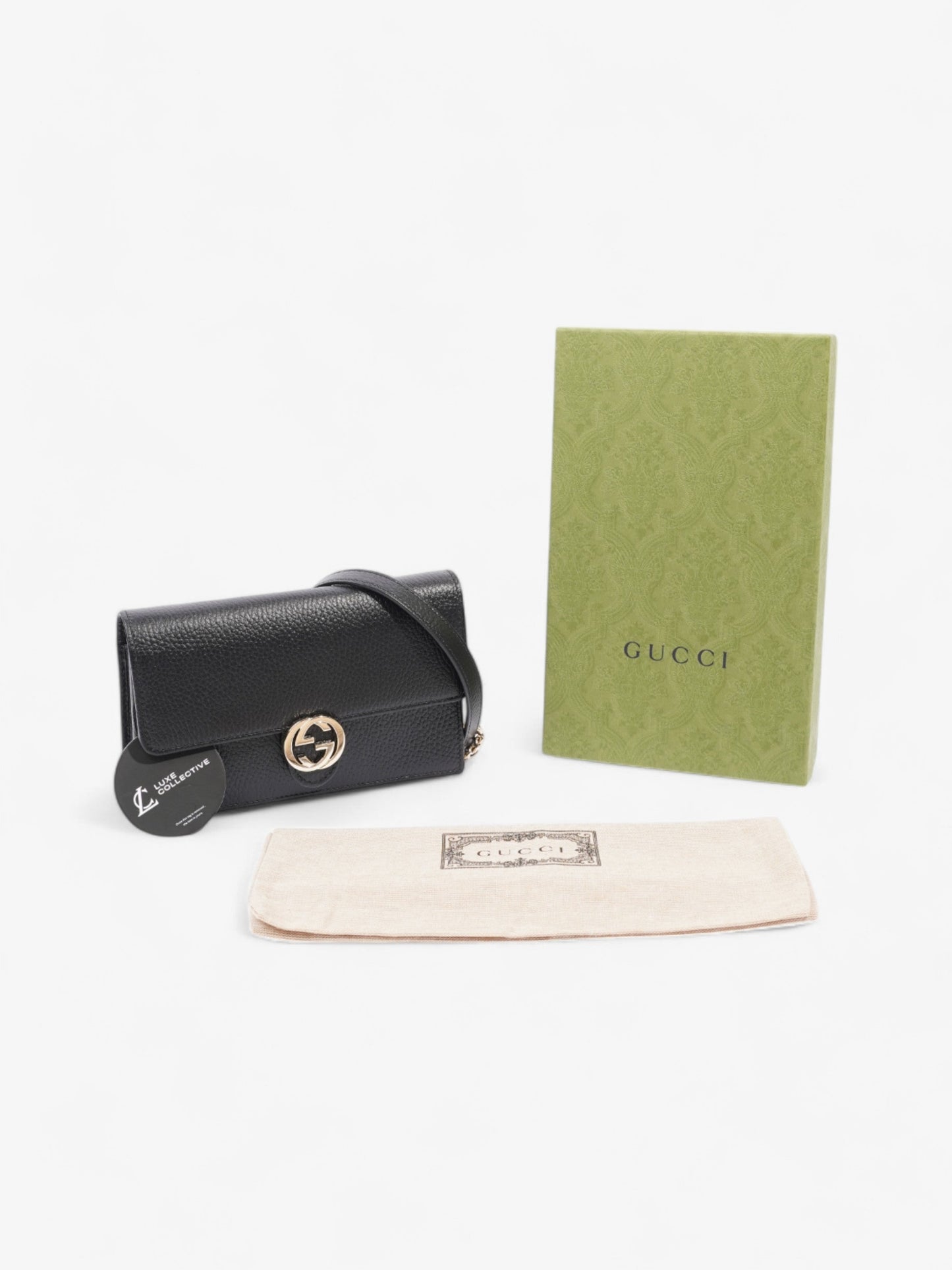 Gucci Interlocking G Chain Wallet Black Leather