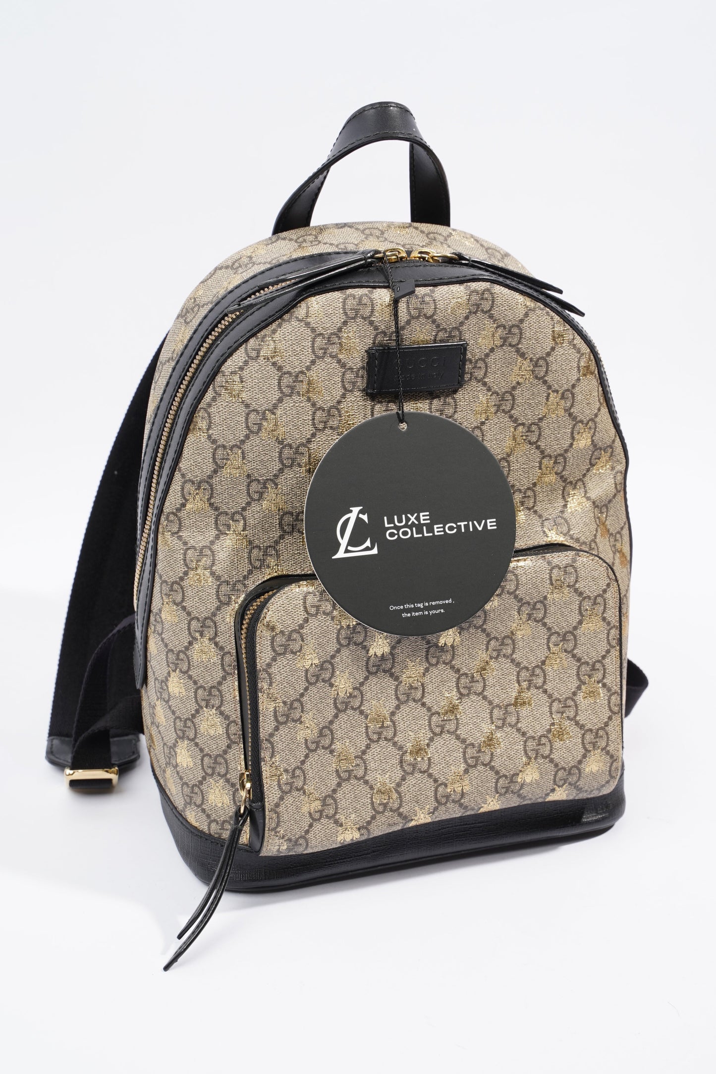 Gucci Bees Backpack Supreme Print / Gold / Black Canvas Small