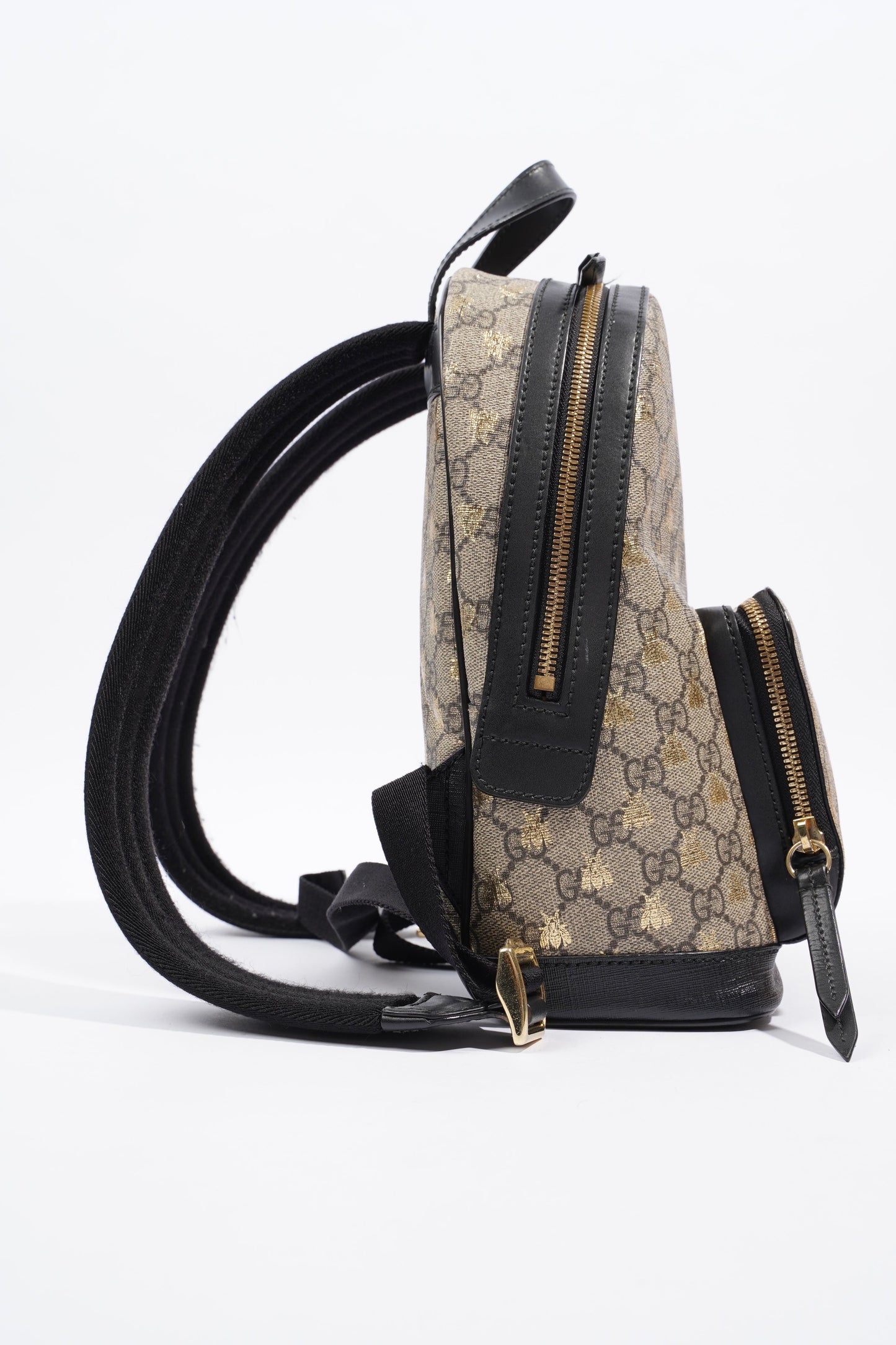 Gucci Bees Backpack Supreme Print / Gold / Black Canvas Small