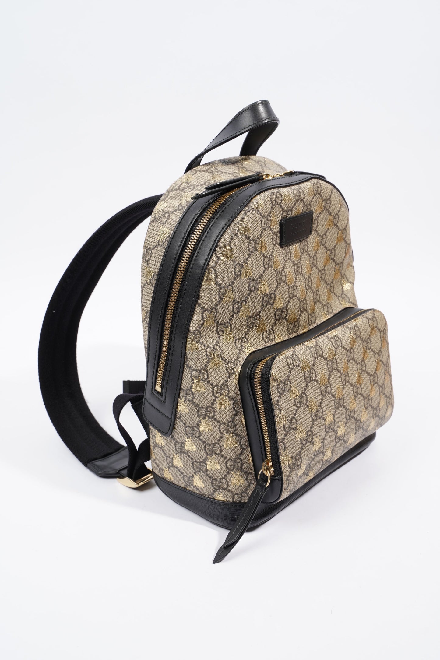 Gucci Bees Backpack Supreme Print / Gold / Black Canvas Small