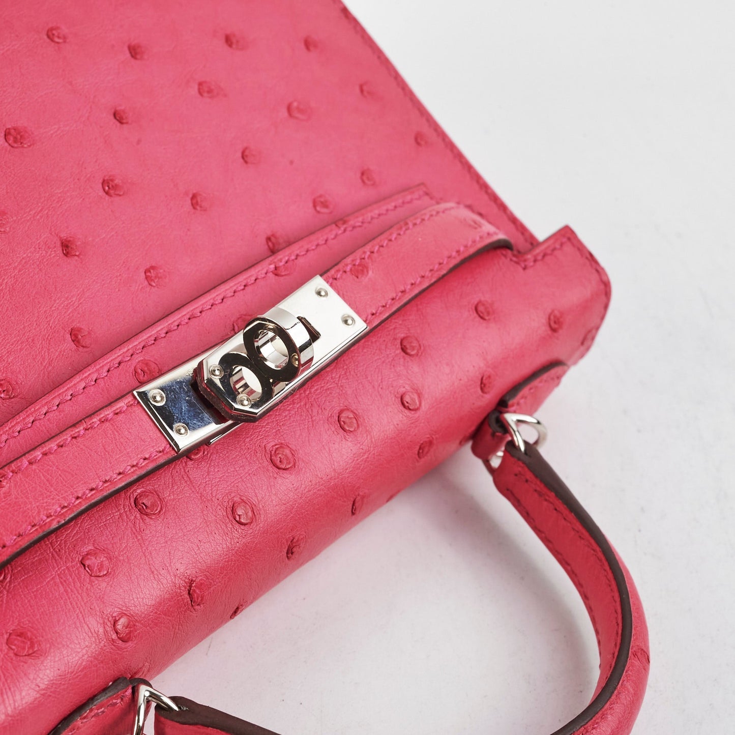 Hermes Mini Kelly Ostrich Rose Tyrine - D Stamp