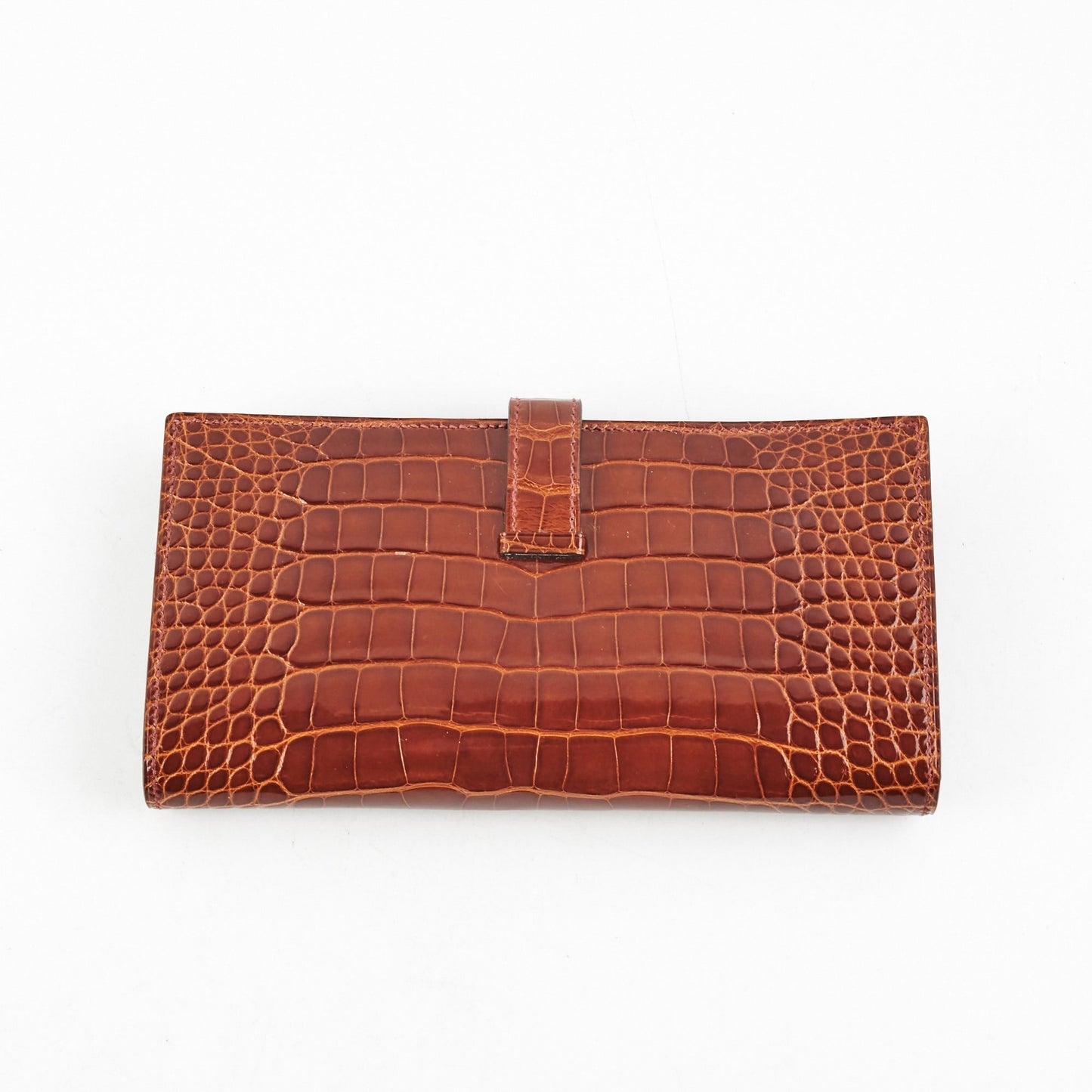 Hermes Bearn Croc Wallet Brown - Stamp K