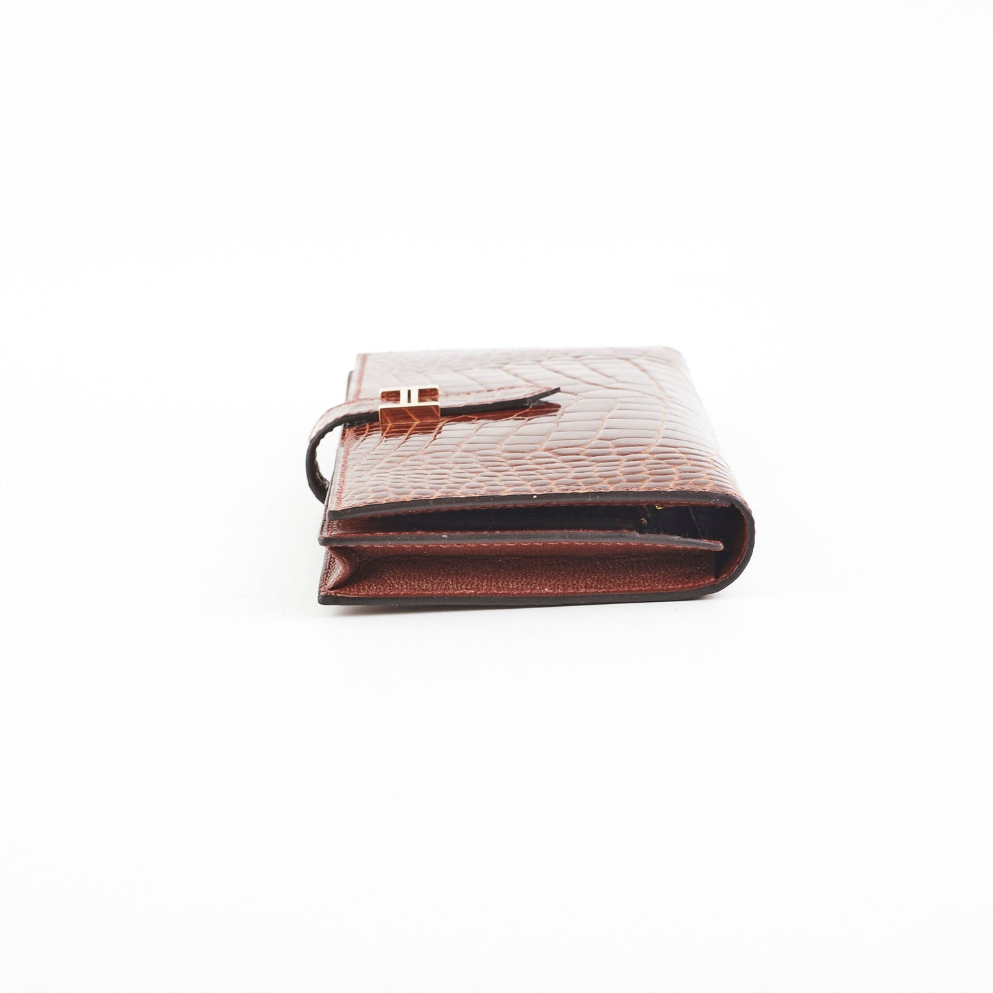 Hermes Bearn Croc Wallet Brown - Stamp K