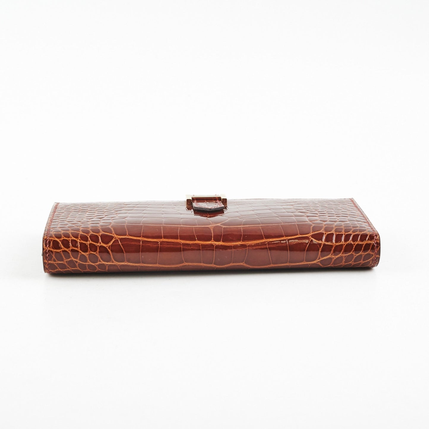 Hermes Bearn Croc Wallet Brown - Stamp K