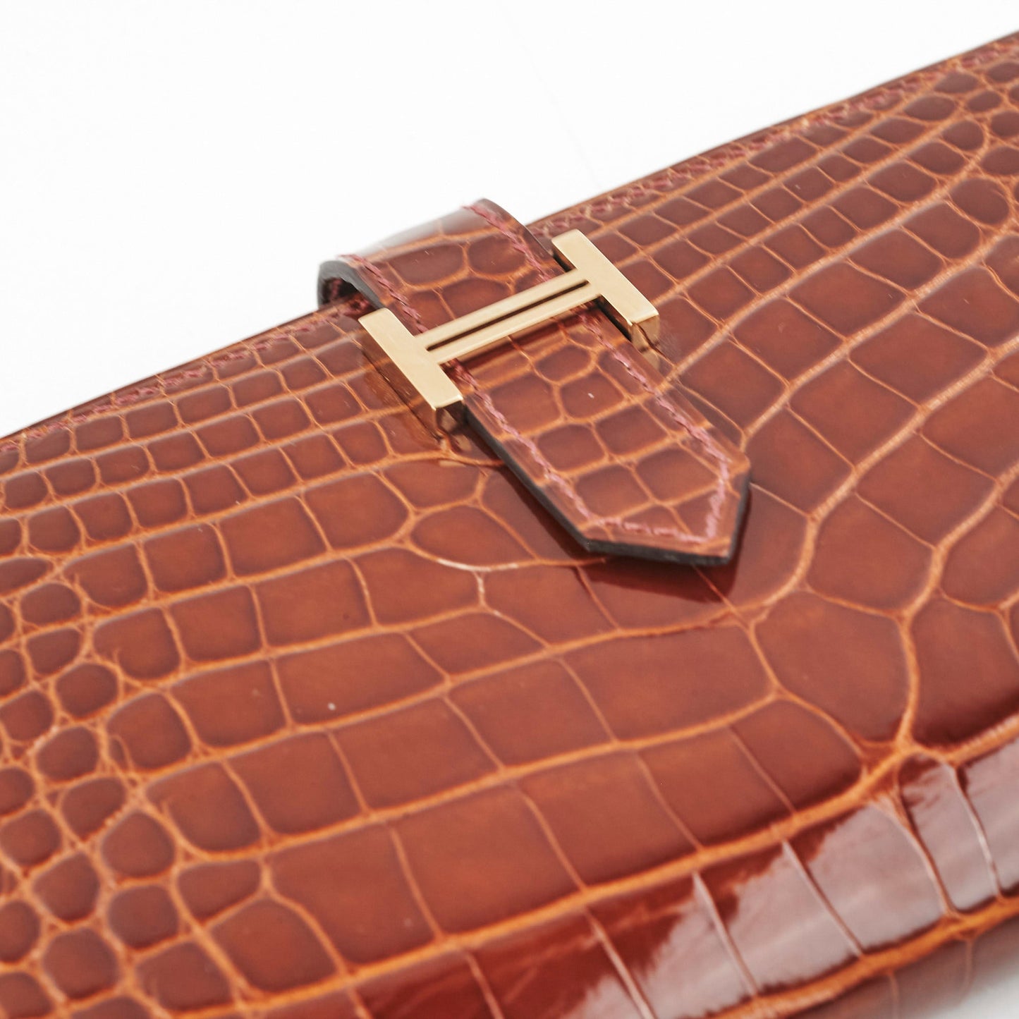 Hermes Bearn Croc Wallet Brown - Stamp K
