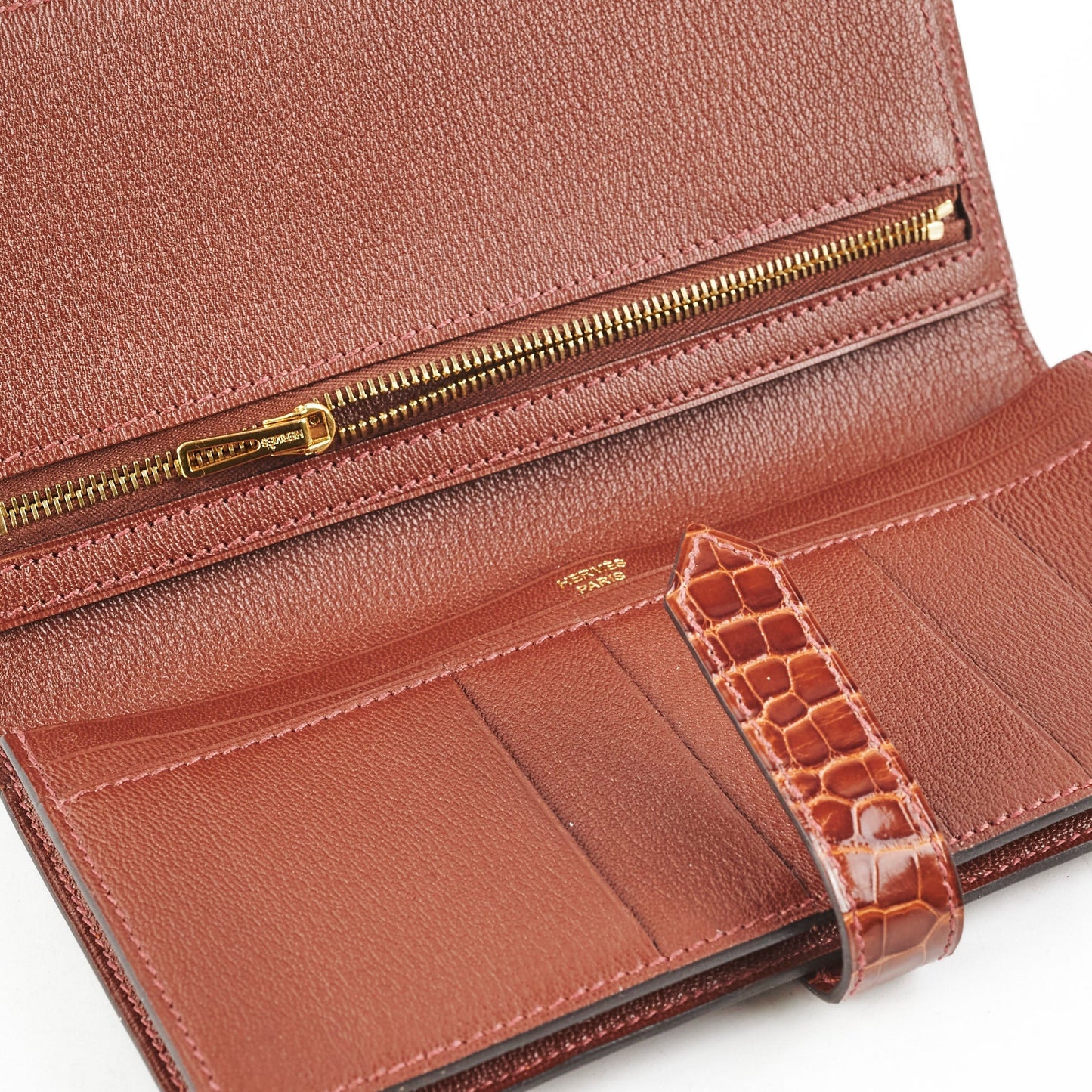 Hermes Bearn Croc Wallet Brown - Stamp K