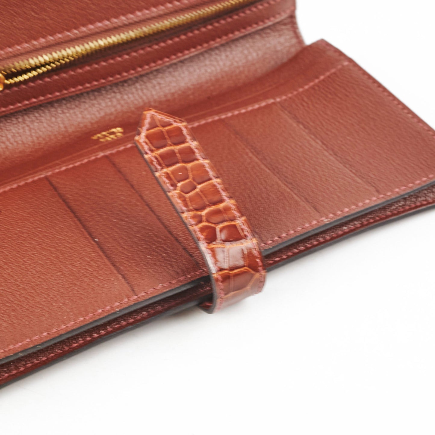 Hermes Bearn Croc Wallet Brown - Stamp K