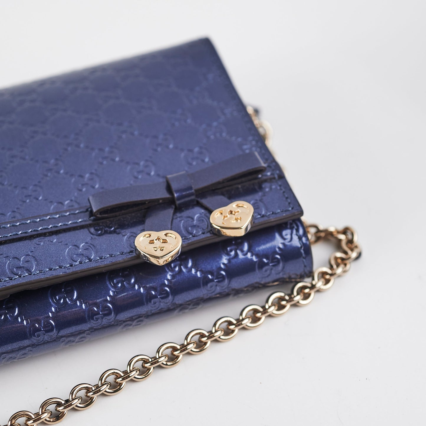 Gucci Monogram Wallet Patent Navy Clutch
