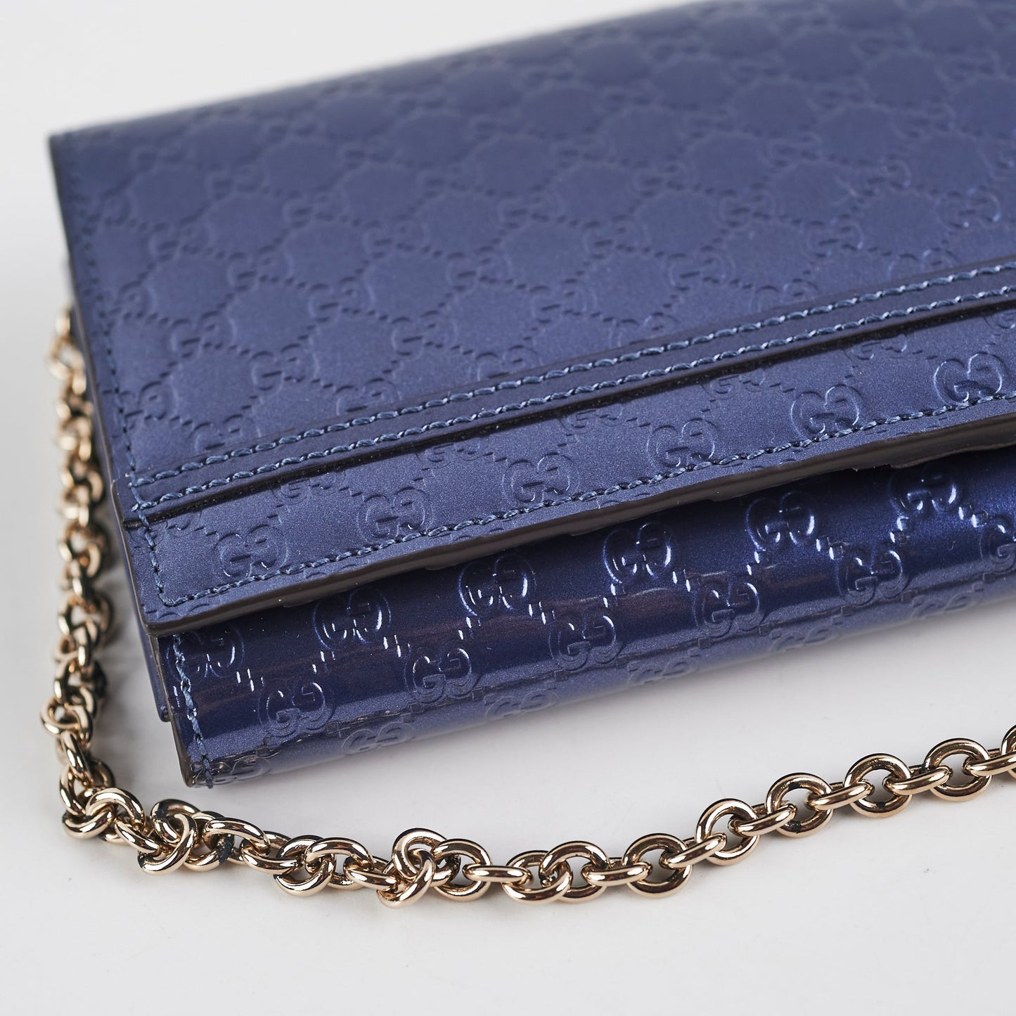 Gucci Monogram Wallet Patent Navy Clutch
