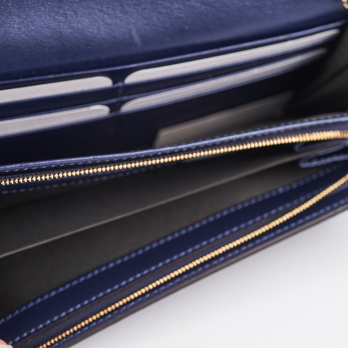 Gucci Monogram Wallet Patent Navy Clutch