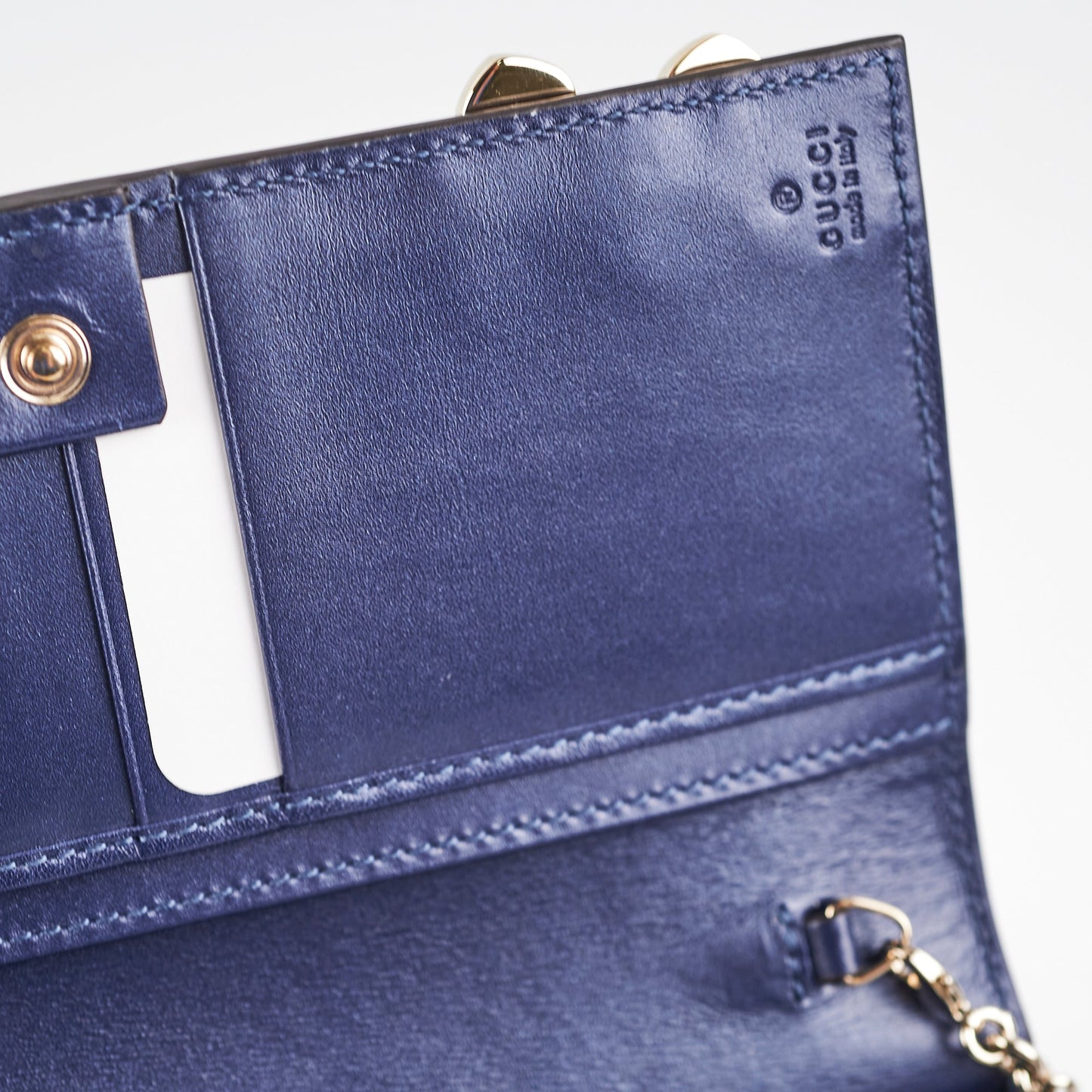 Gucci Monogram Wallet Patent Navy Clutch