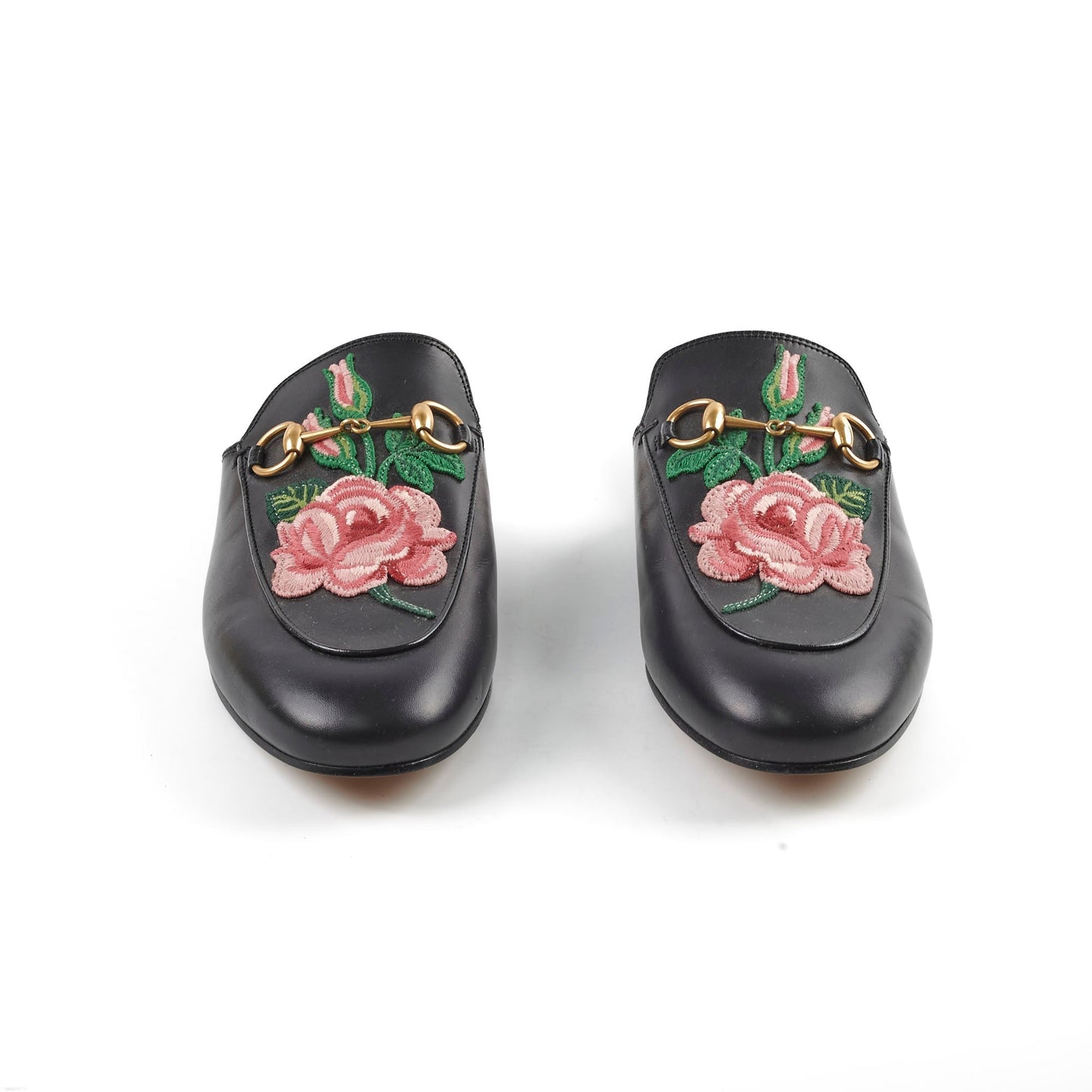 Gucci Princetown Rose Embroidered Leather Black 38