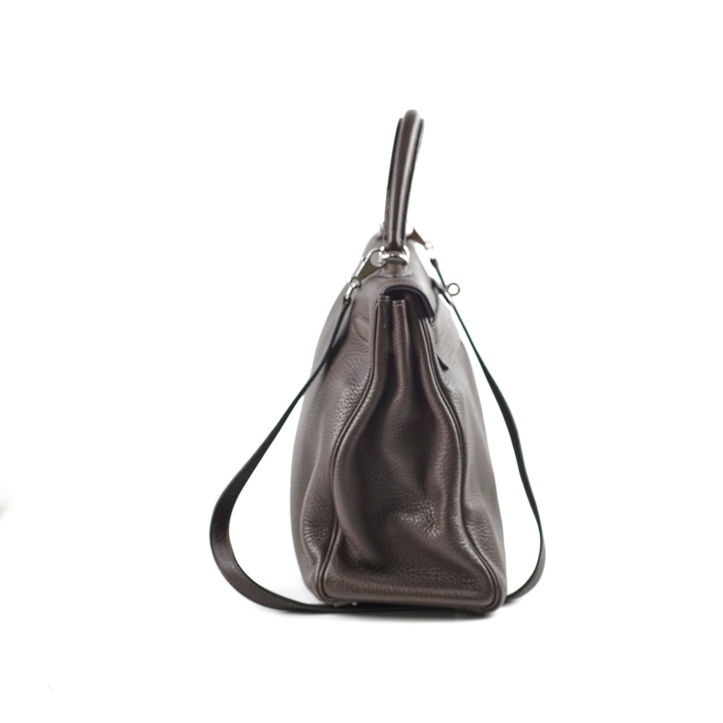 Hermes Kelly 35 Clemence Chocolate Square O Stamp