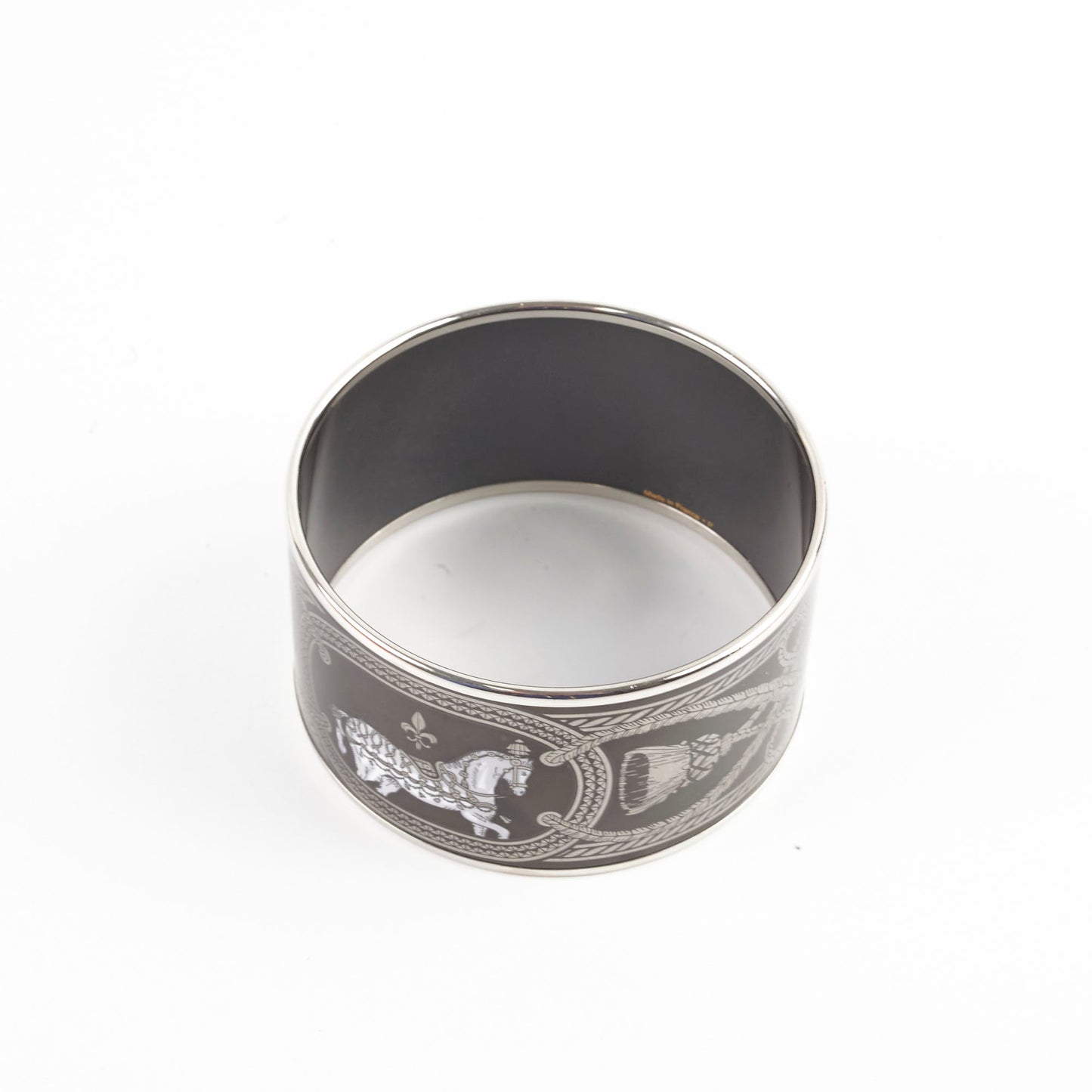 Hermes Enamel Printed Grant Apparat Extra Wide Bracelet Black
