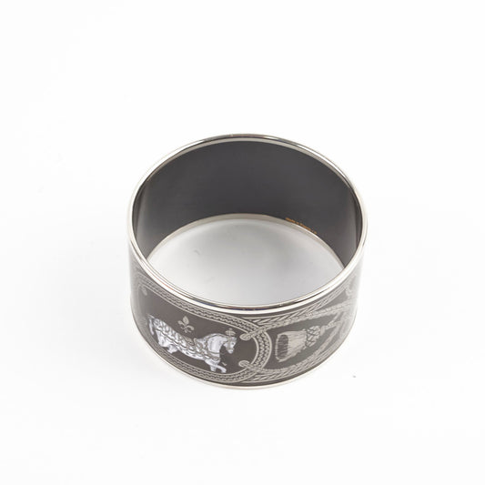 Hermes Enamel Printed Grant Apparat Extra Wide Bracelet Black