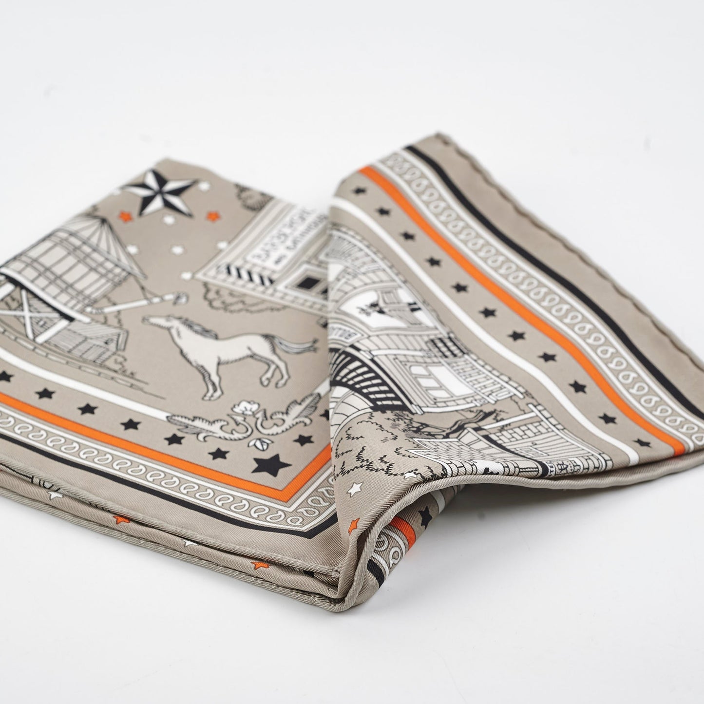 Hermes 55 Bandana Silk Scarf Beige