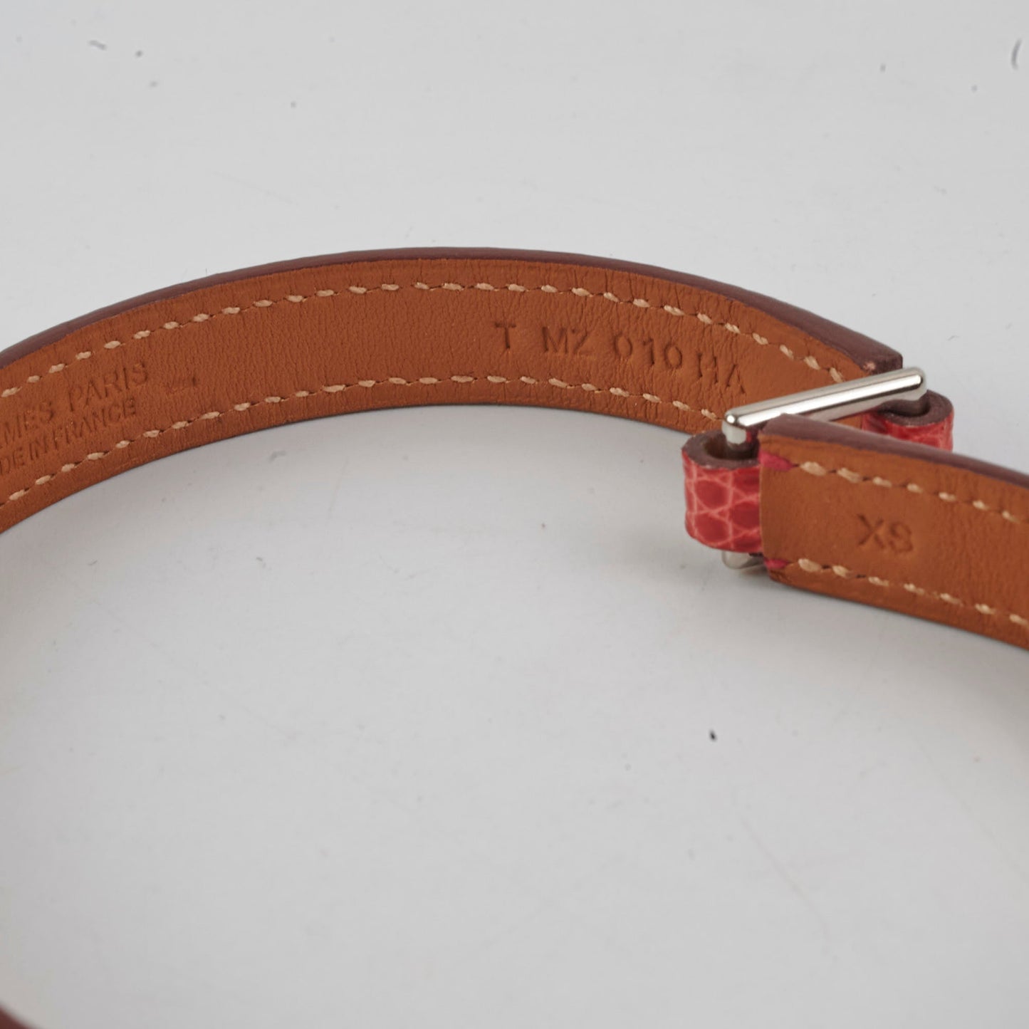 Hermes Rivage Lizard Bracelet Coral T Stamp