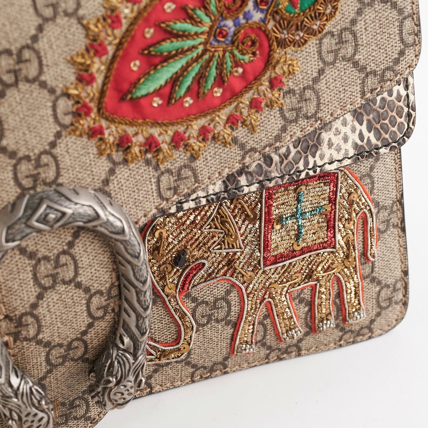 Gucci Dionysus Small Monogram Python with Embellished Elephant Patches