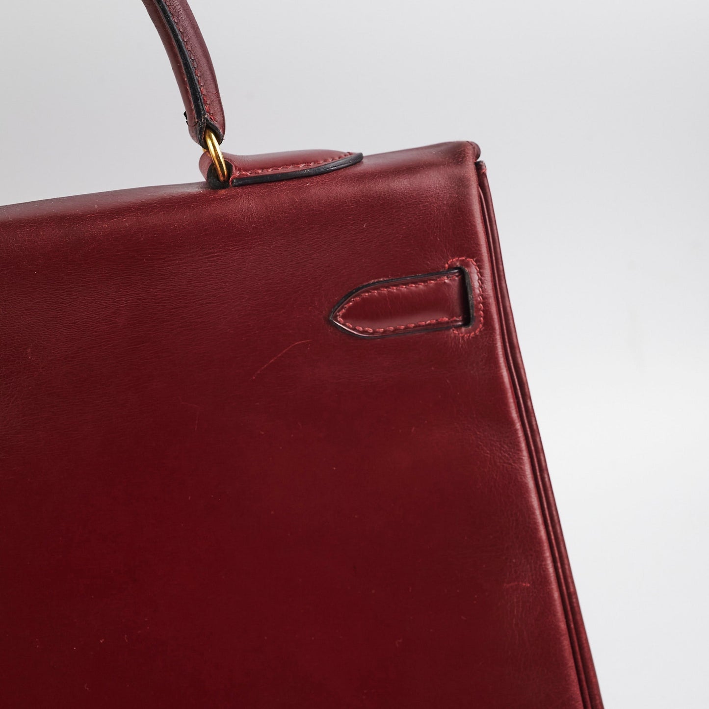 Hermes Vintage Kelly 35 Burgundy Box Leather