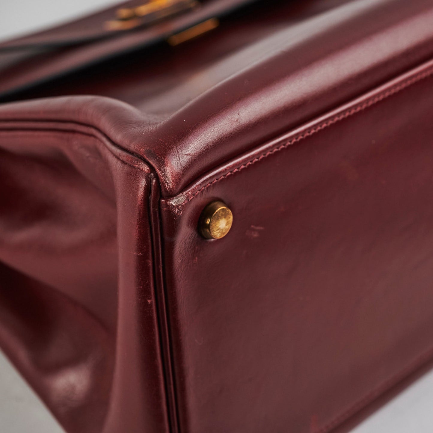 Hermes Vintage Kelly 35 Burgundy Box Leather
