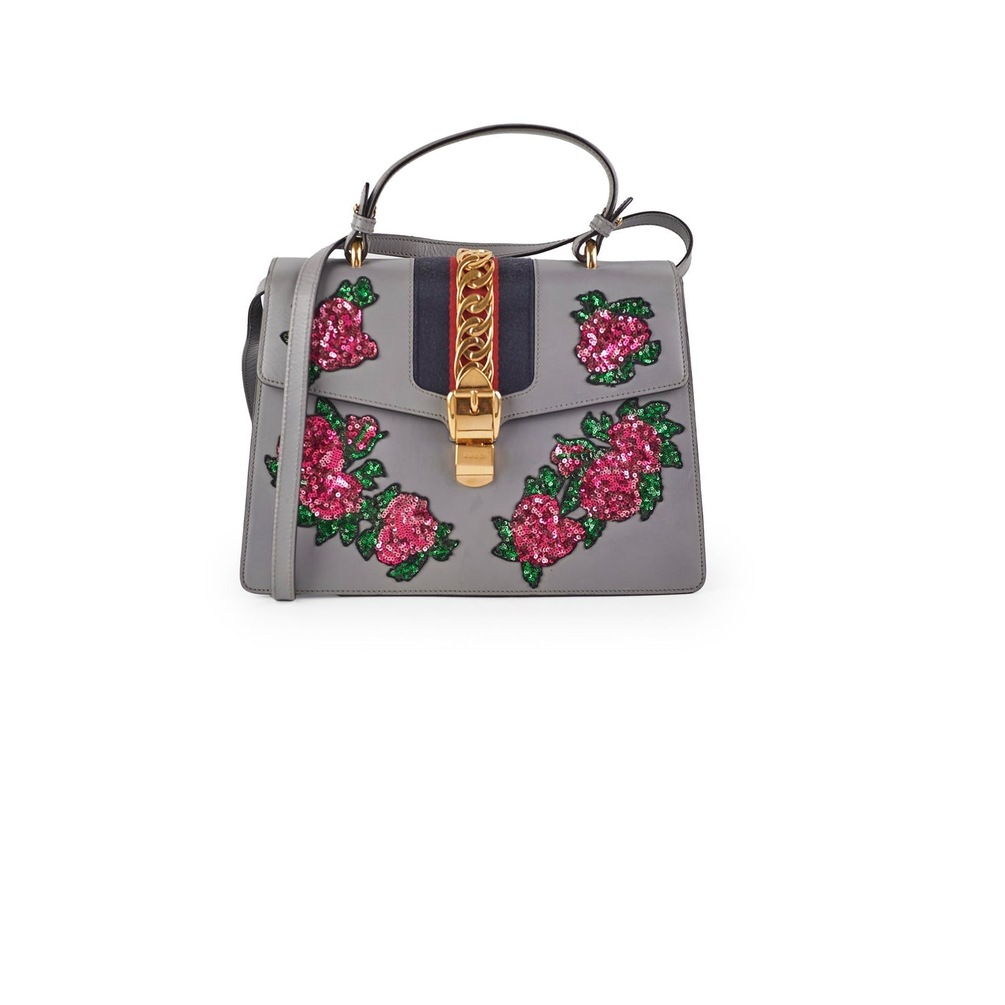 Gucci Sylvie Medium Grey Floral Sequin