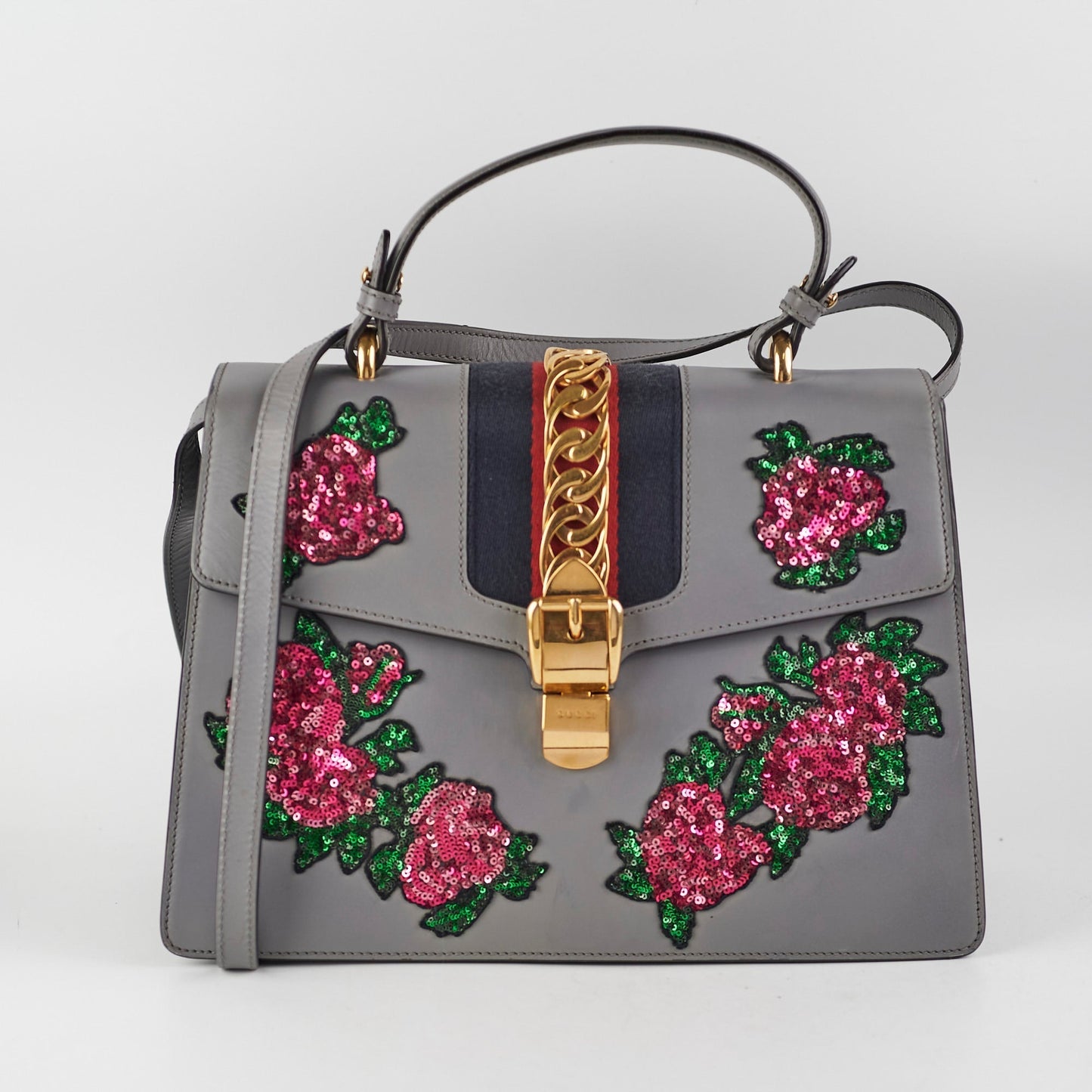 Gucci Sylvie Medium Grey Floral Sequin