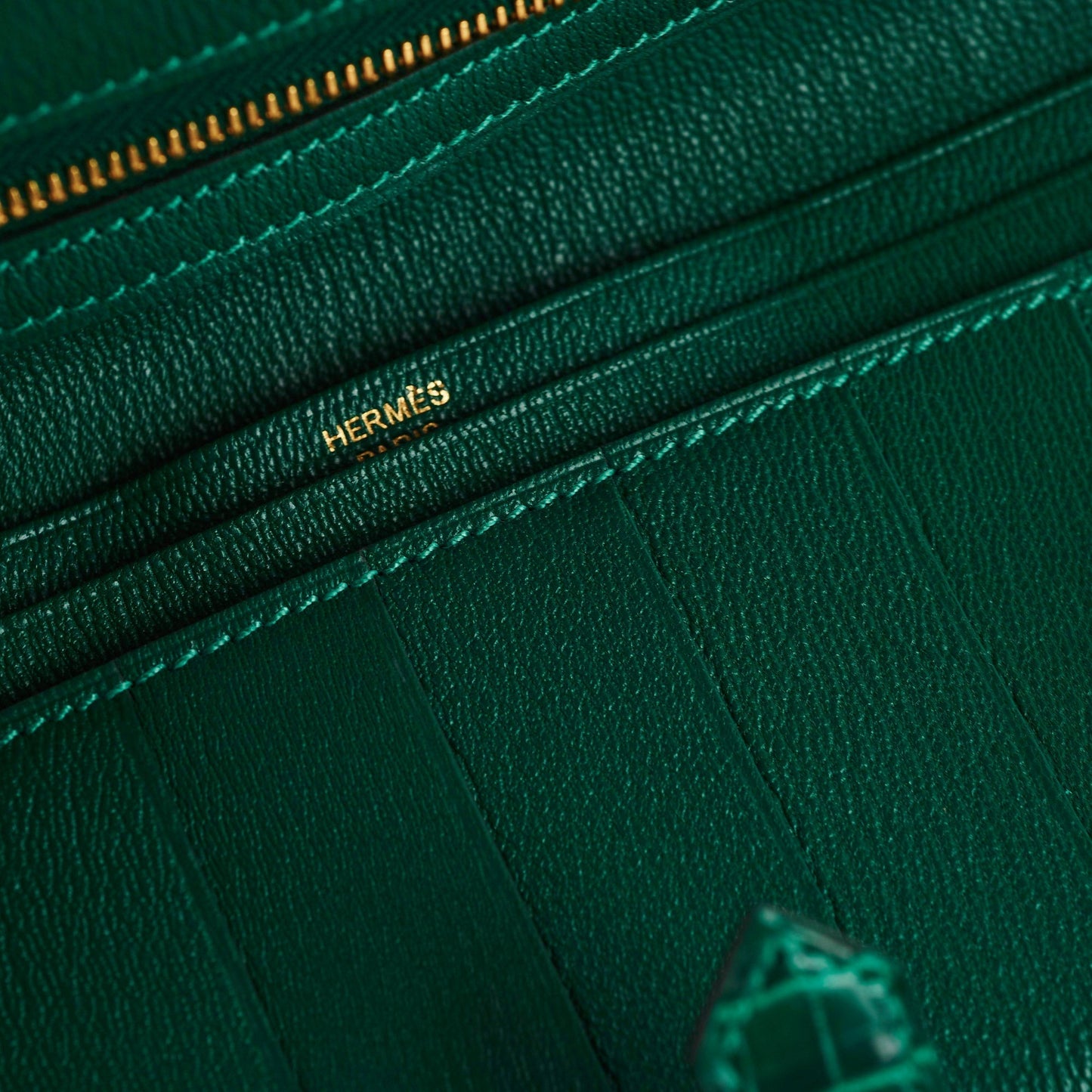 Hermes Bearn Alligator Emerald Wallet-&nbsp; D Stamp