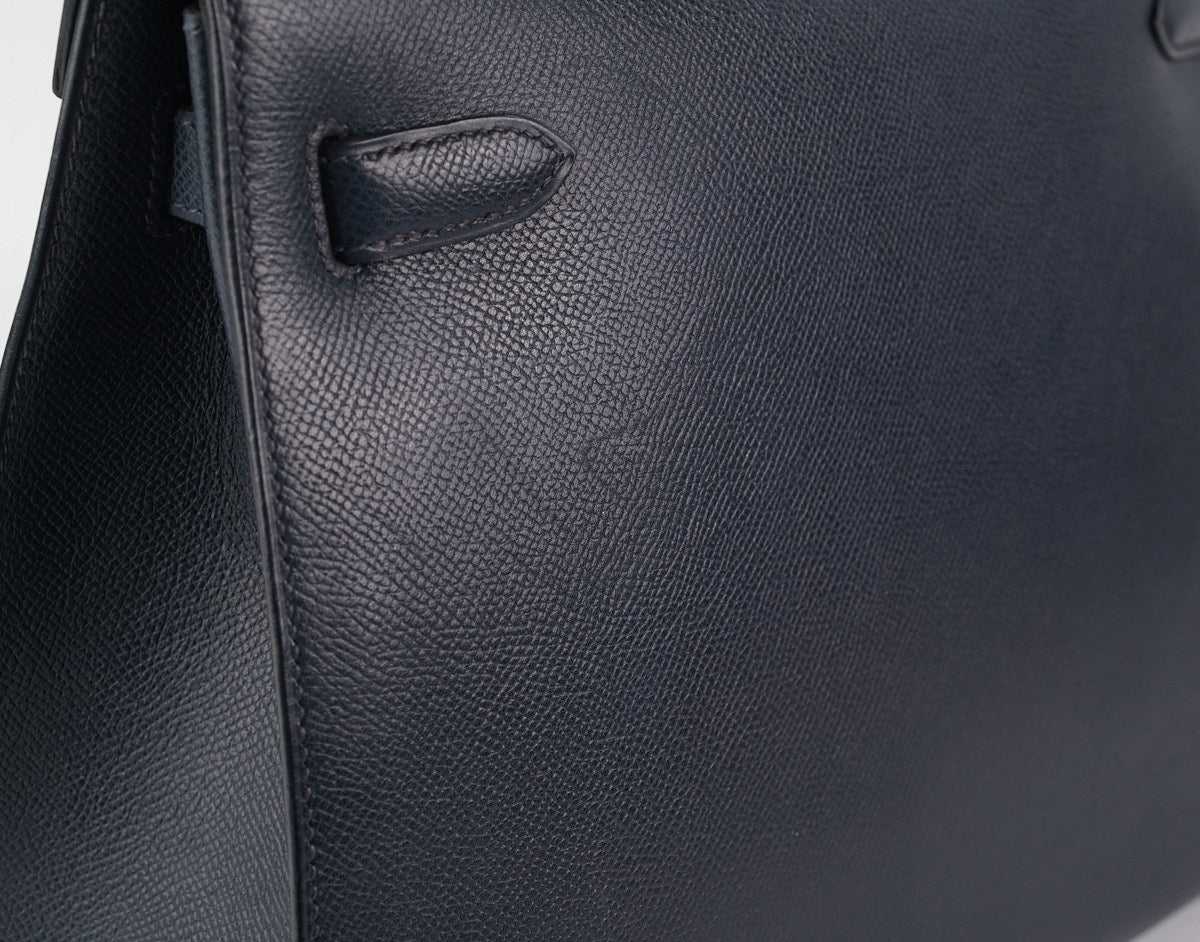 Hermes Kelly 32 Epsom Sellier Blue Nuit - Stamp Circle T