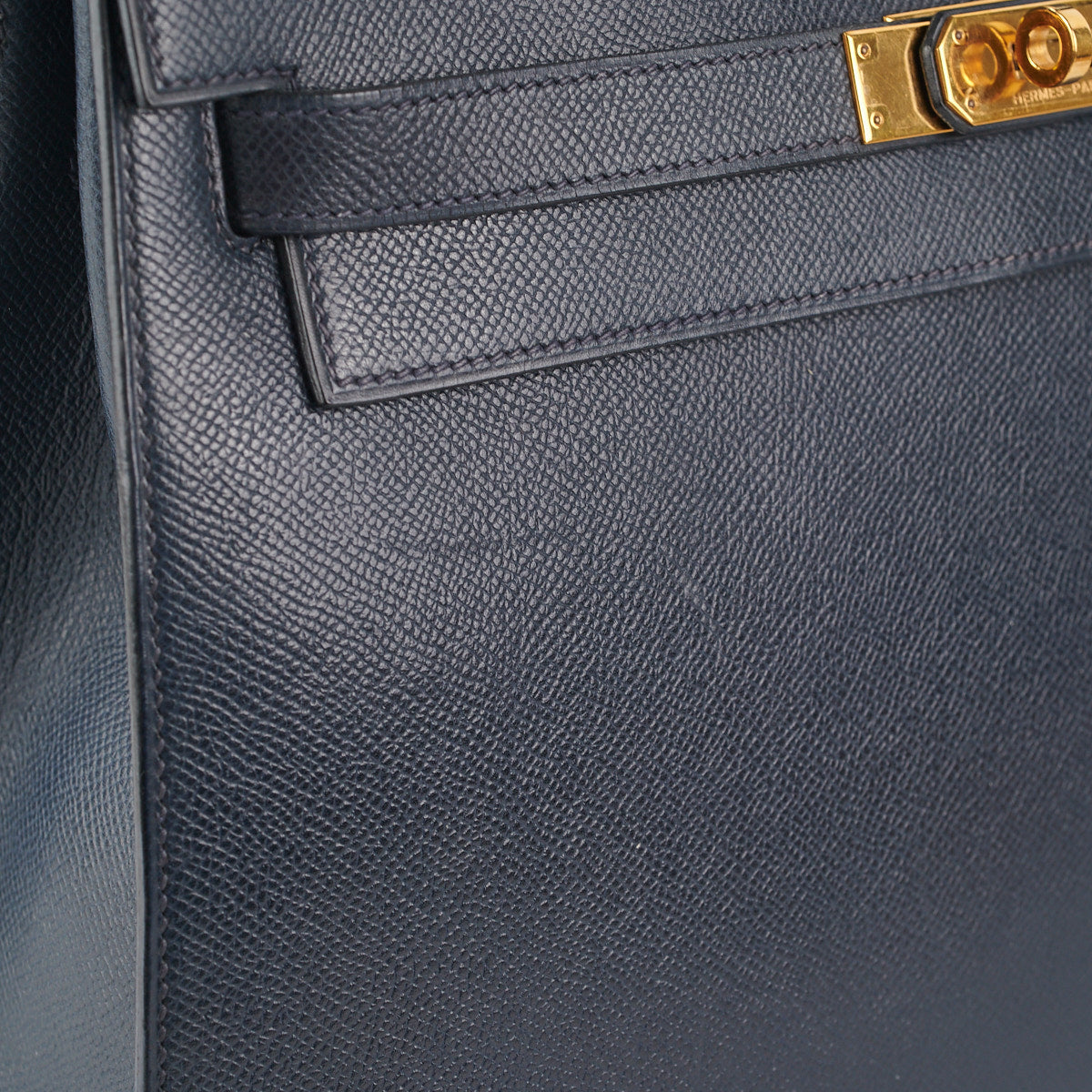 Hermes Kelly 32 Epsom Sellier Blue Nuit - Stamp Circle T