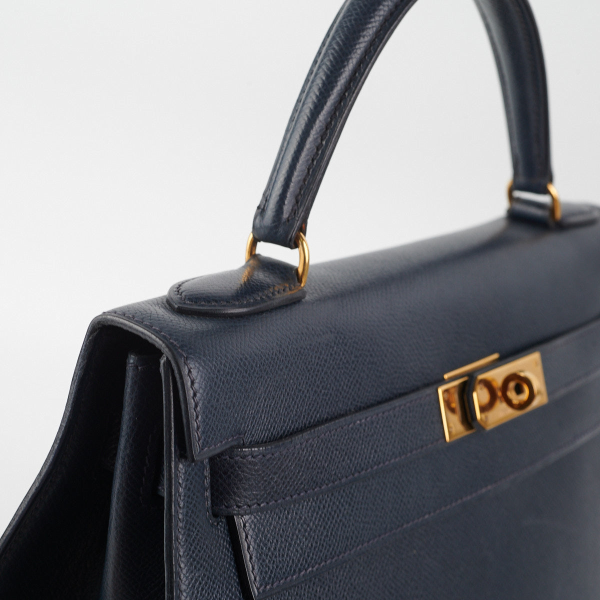 Hermes Kelly 32 Epsom Sellier Blue Nuit - Stamp Circle T