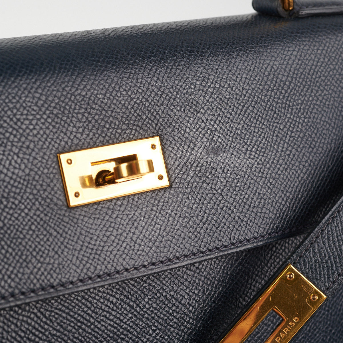 Hermes Kelly 32 Epsom Sellier Blue Nuit - Stamp Circle T