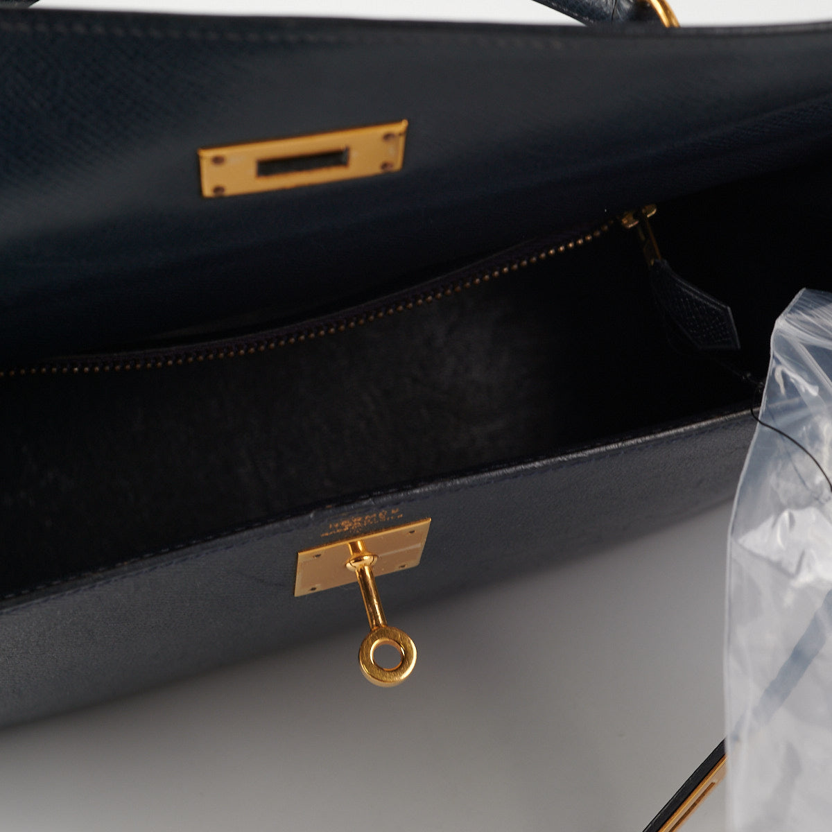 Hermes Kelly 32 Epsom Sellier Blue Nuit - Stamp Circle T