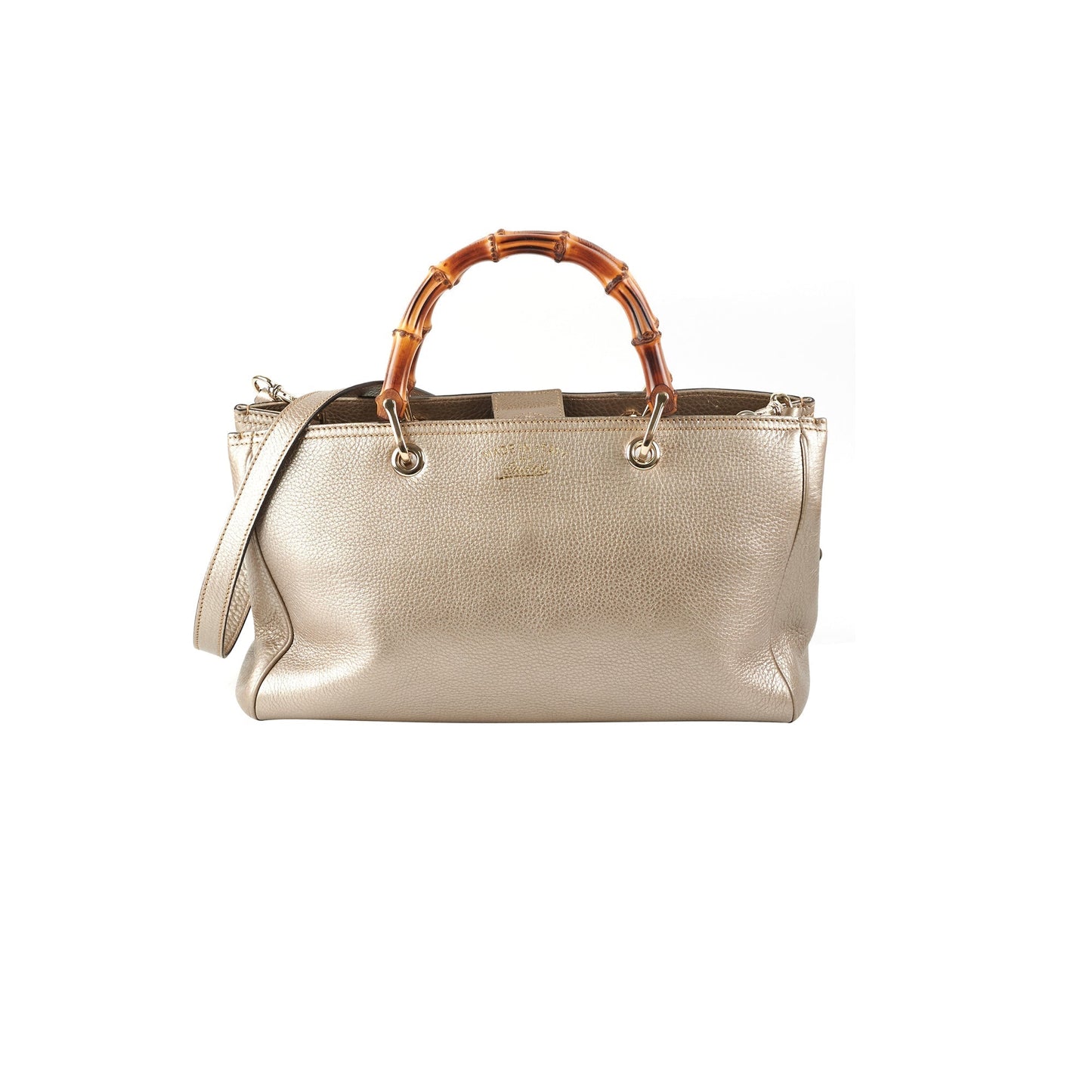 Gucci Medium Bamboo Shopper Leather Satchel Bag Gold