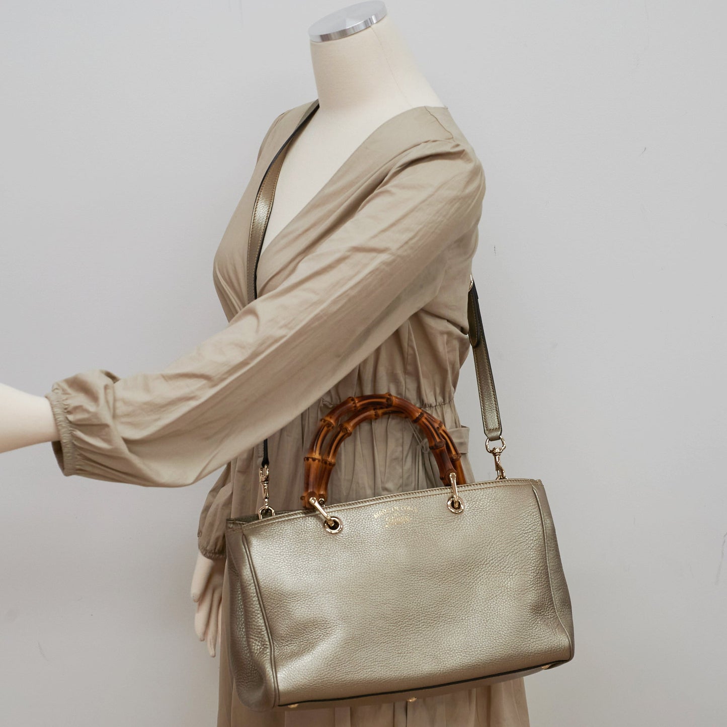 Gucci Medium Bamboo Shopper Leather Satchel Bag Gold