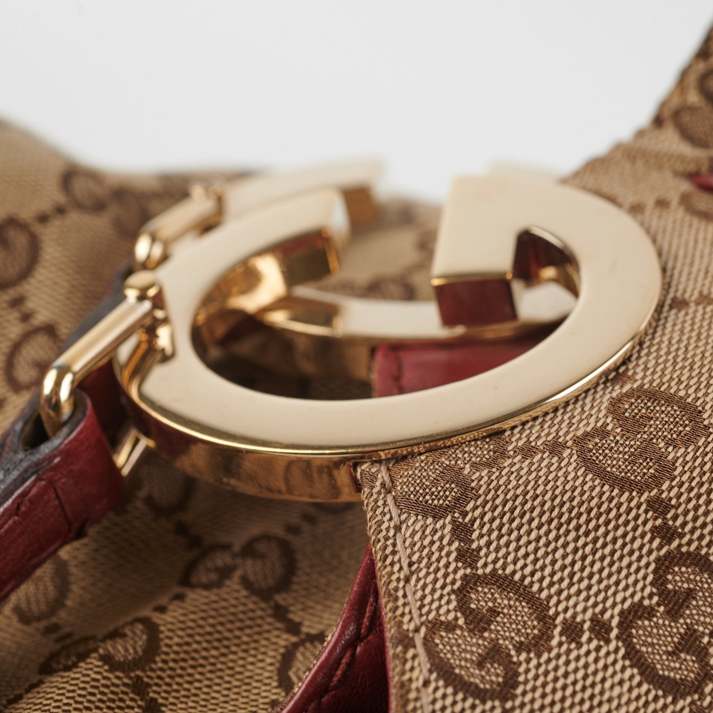 Gucci Canvas Shoulder Tote Dark Red