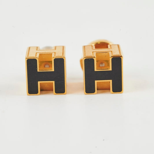 Hermes Caged D'H Earrings Gold/Black