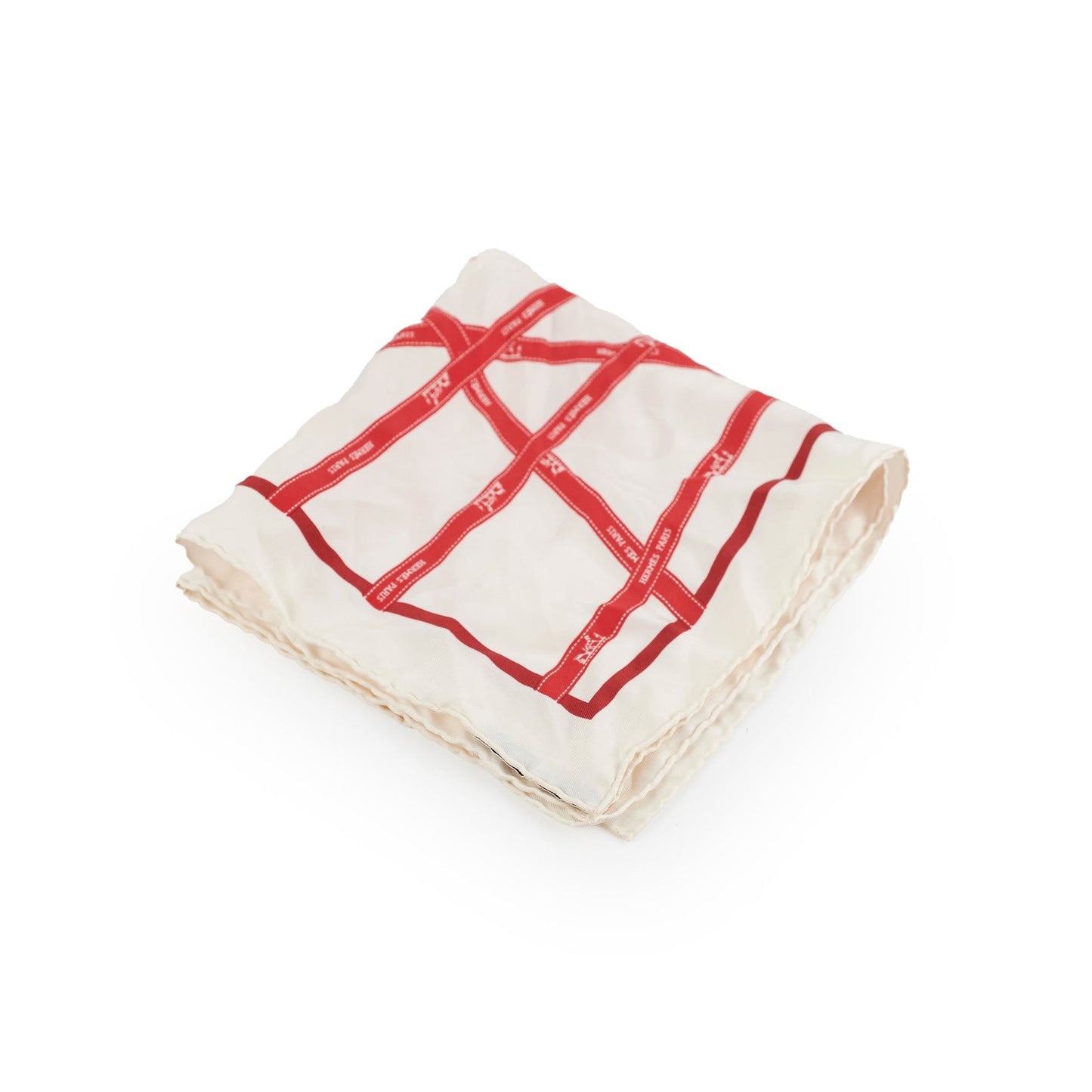 Hermes Red and White Silk 40 Square Scarf