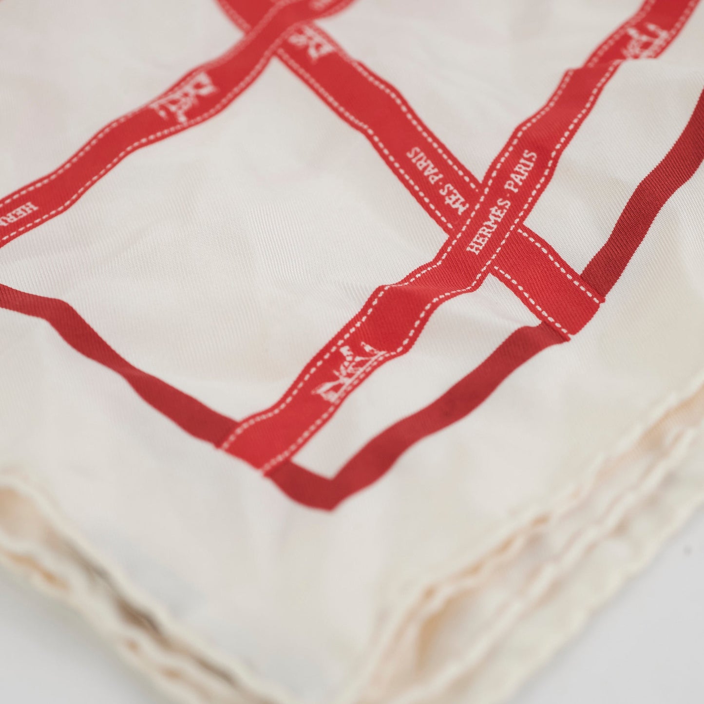 Hermes Red and White Silk 40 Square Scarf