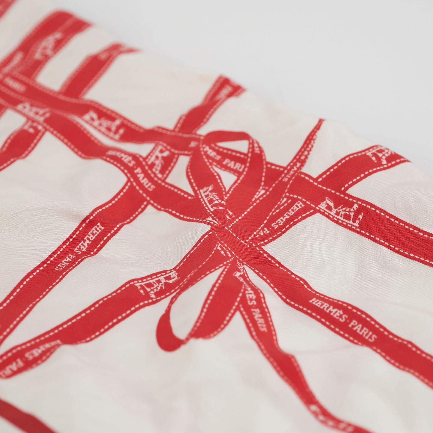 Hermes Red and White Silk 40 Square Scarf