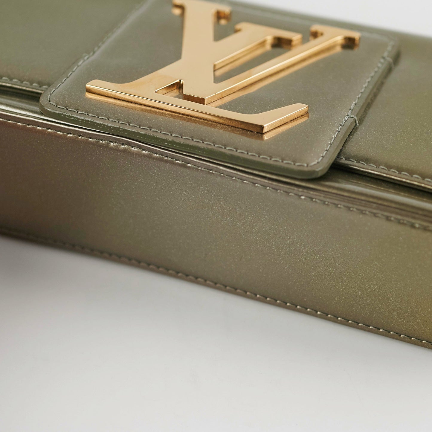 Louis Vuitton Green Grey Patent Logo Clutch