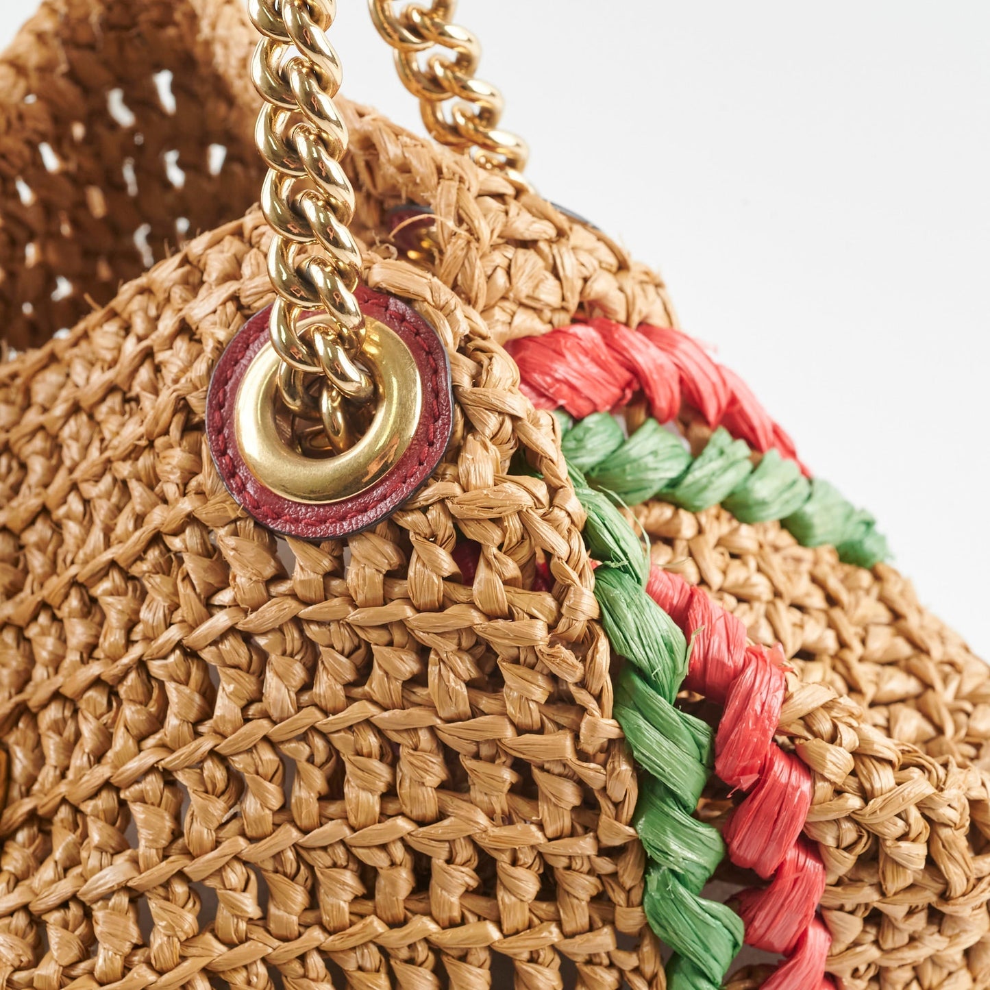 Gucci GG Marmont Limited Edition Raffia Chain Tote Natural Red/Green
