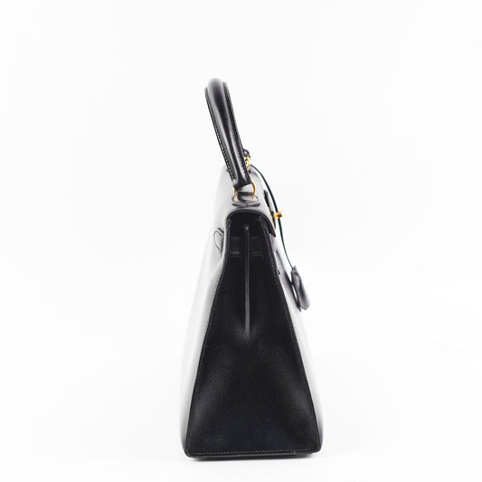 Hermes Vintage Kelly 28 Box Leather Noir Black - N Circle Stamp 1984