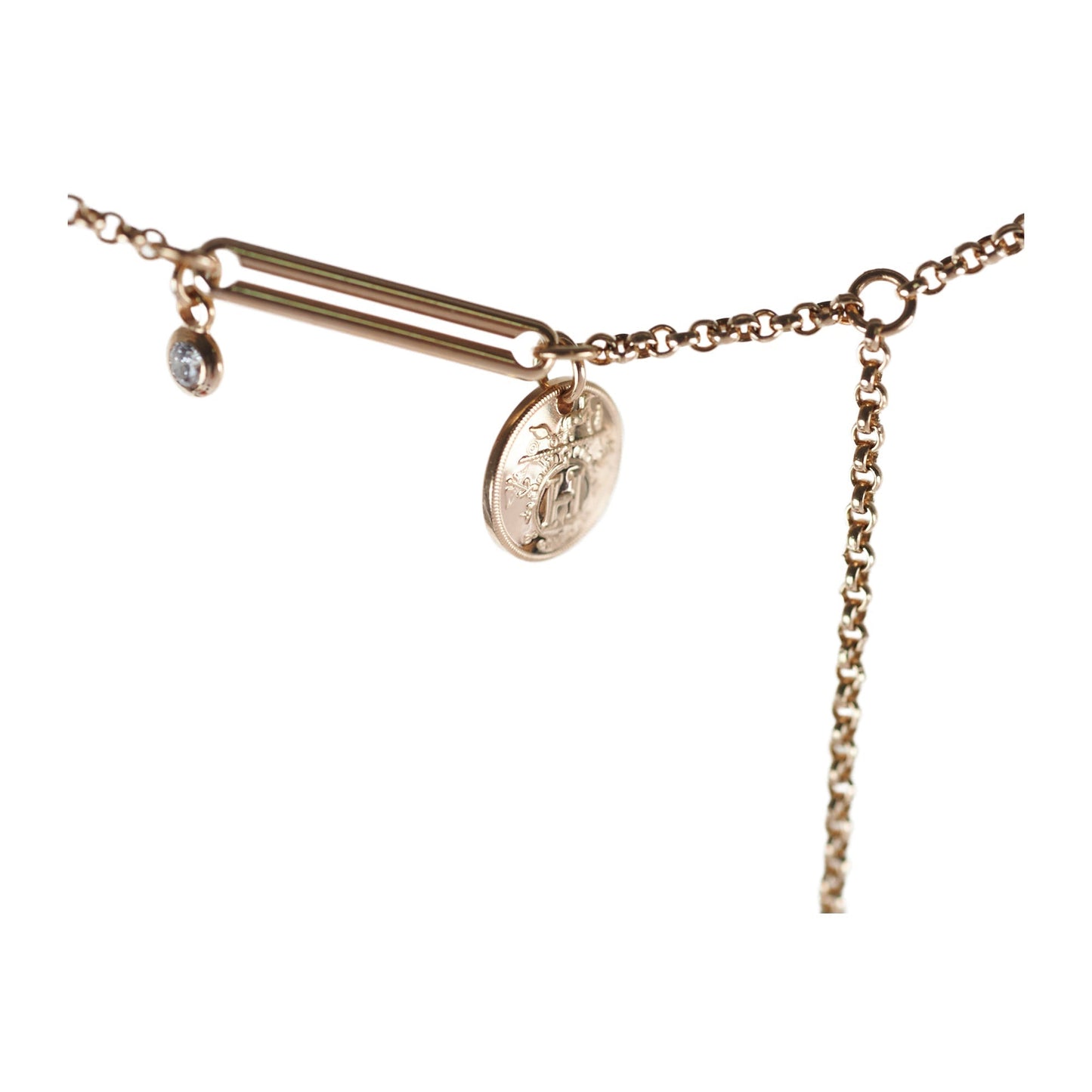 Hermes Ex- Libris Pendant Rose Gold One Diamond Necklace