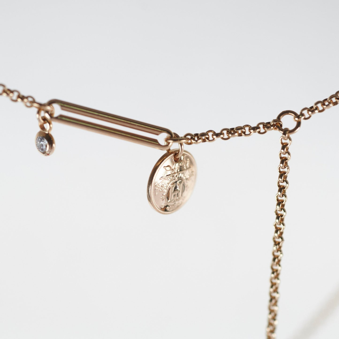 Hermes Ex- Libris Pendant Rose Gold One Diamond Necklace