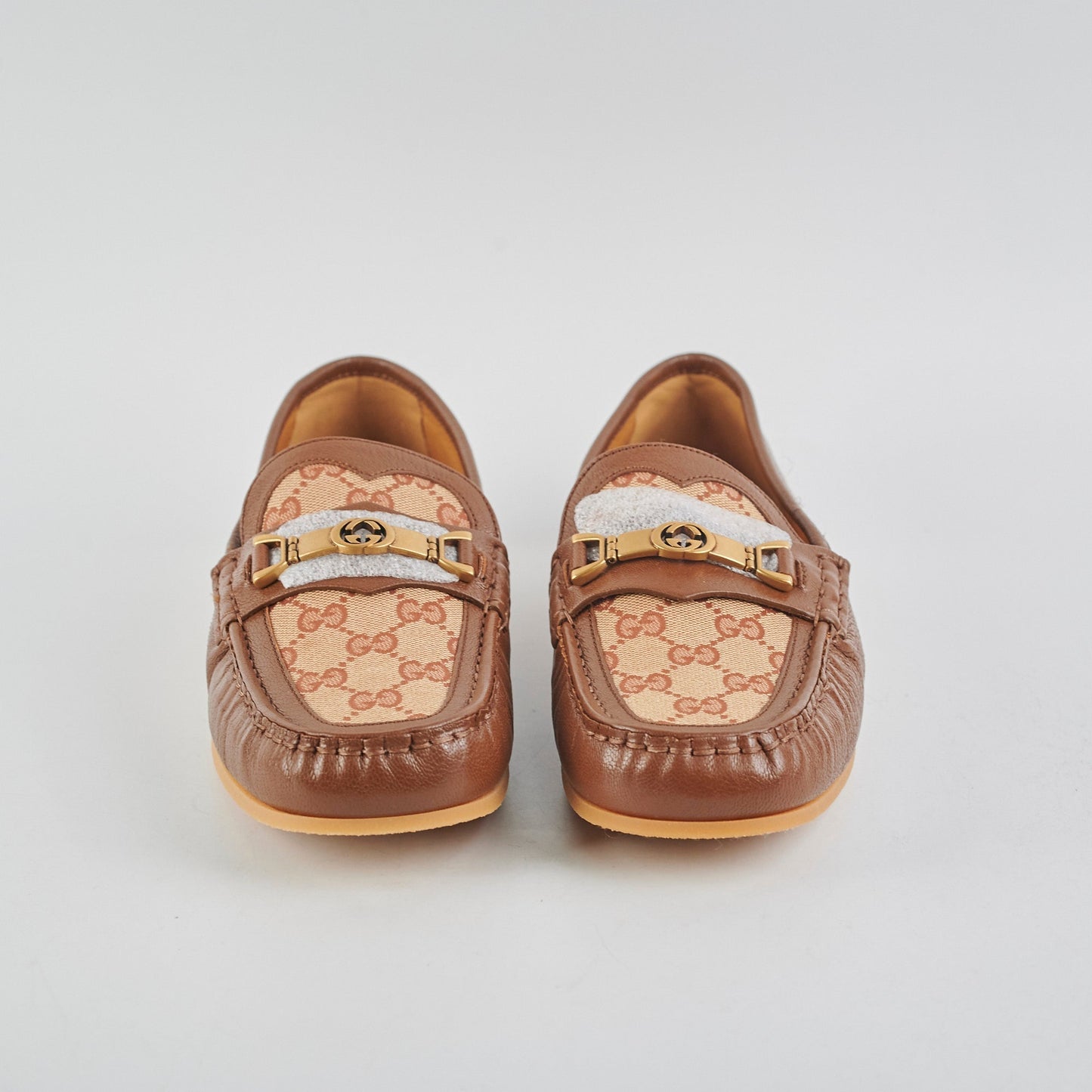 Gucci Mens Monogram Brown Loafers Size 7.5