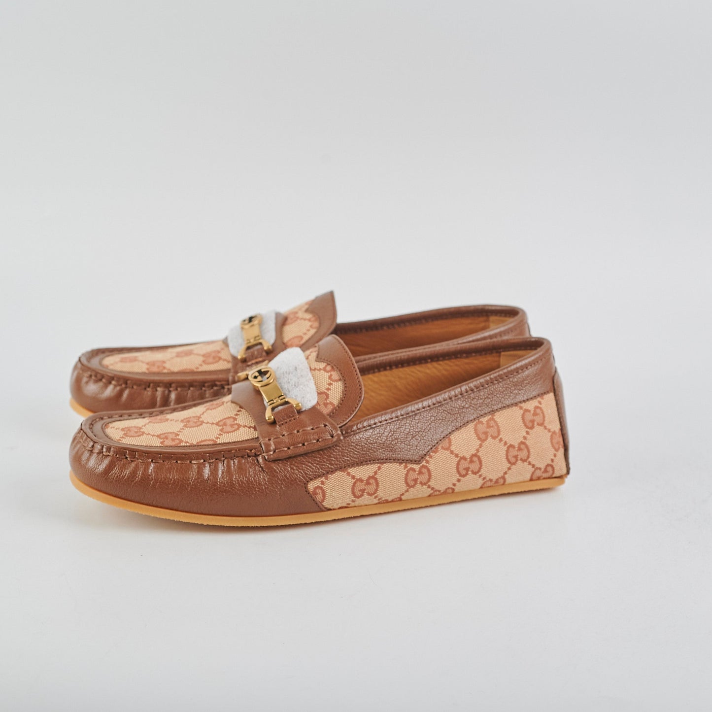Gucci Mens Monogram Brown Loafers Size 7.5