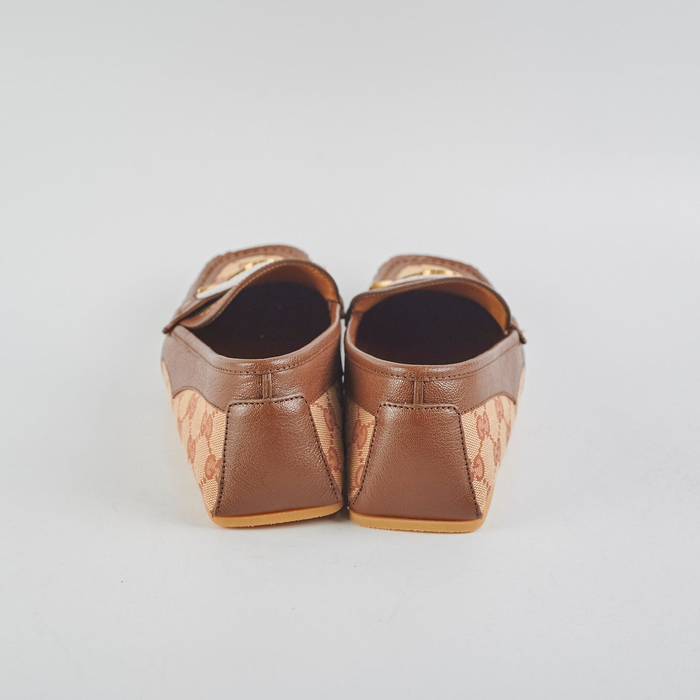 Gucci Mens Monogram Brown Loafers Size 7.5