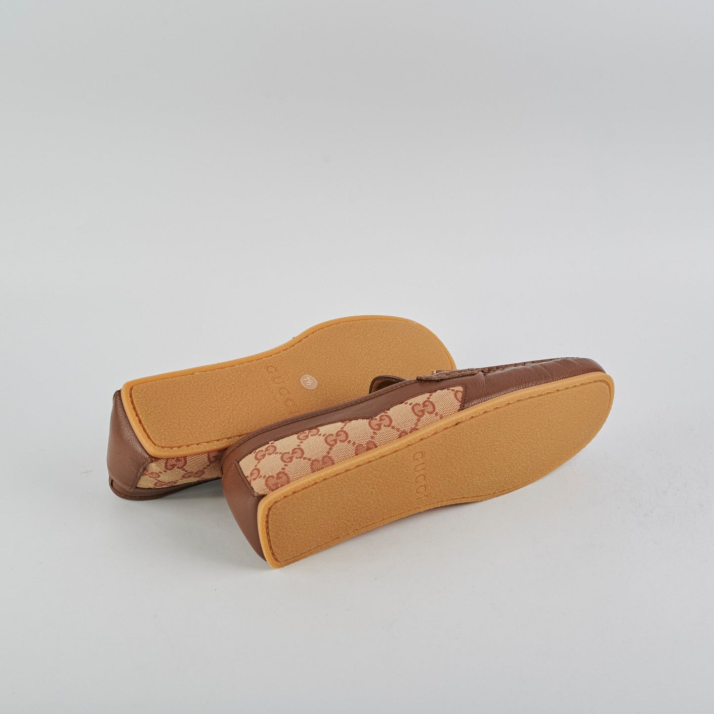 Gucci Mens Monogram Brown Loafers Size 7.5